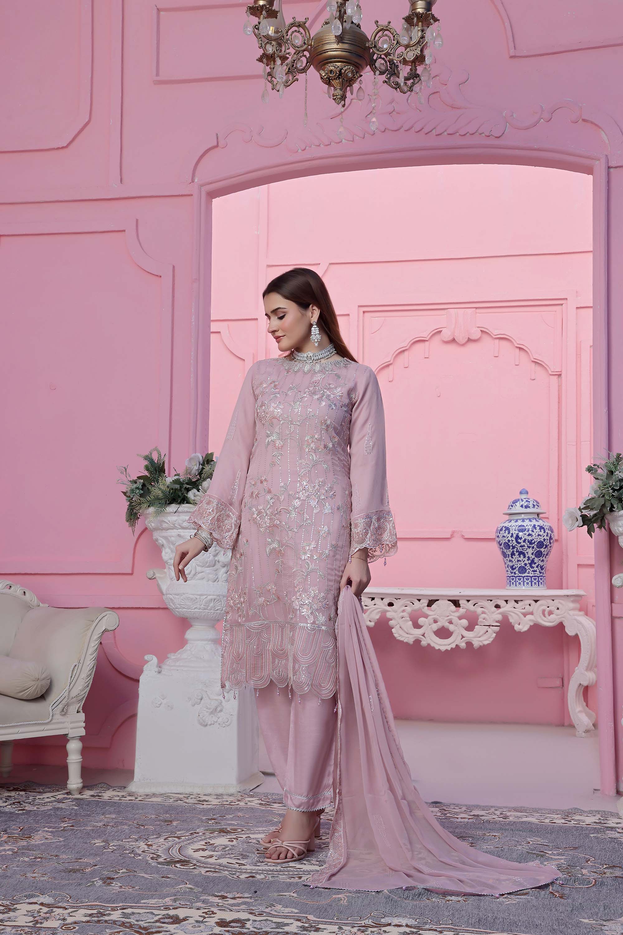 Azure Romantic Embroidered Suit – Dusty Rose