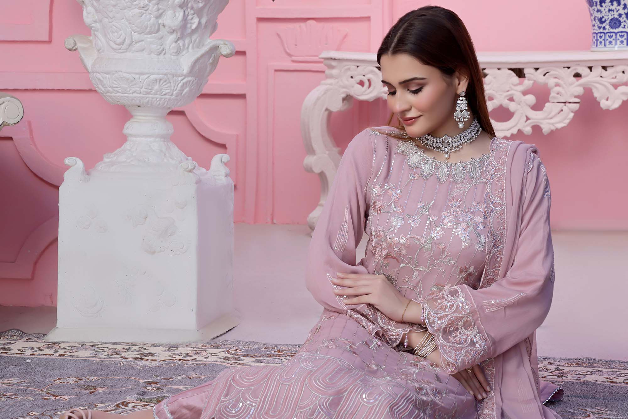 Kehkashan – Dusty Rose Embroidered Formal suit