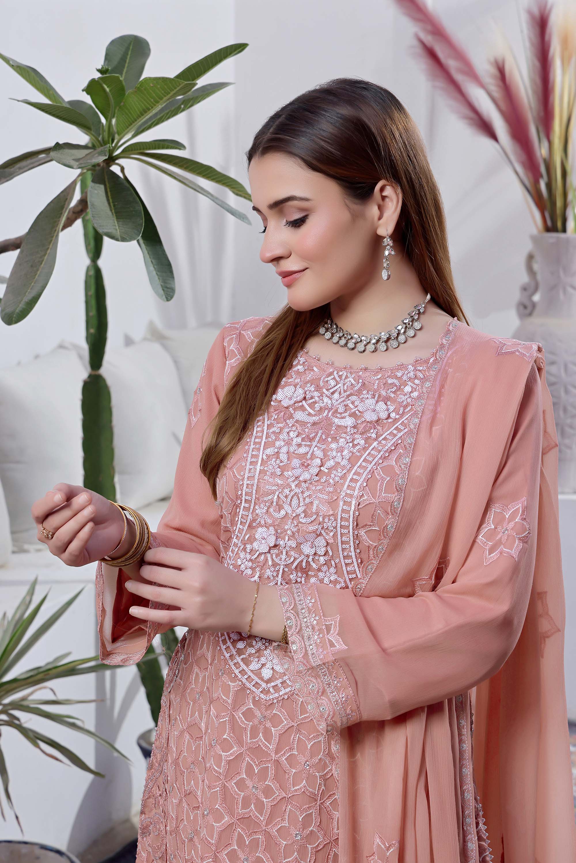 LA GRACE – Peach Pastel Embroidered Luxury Suit
