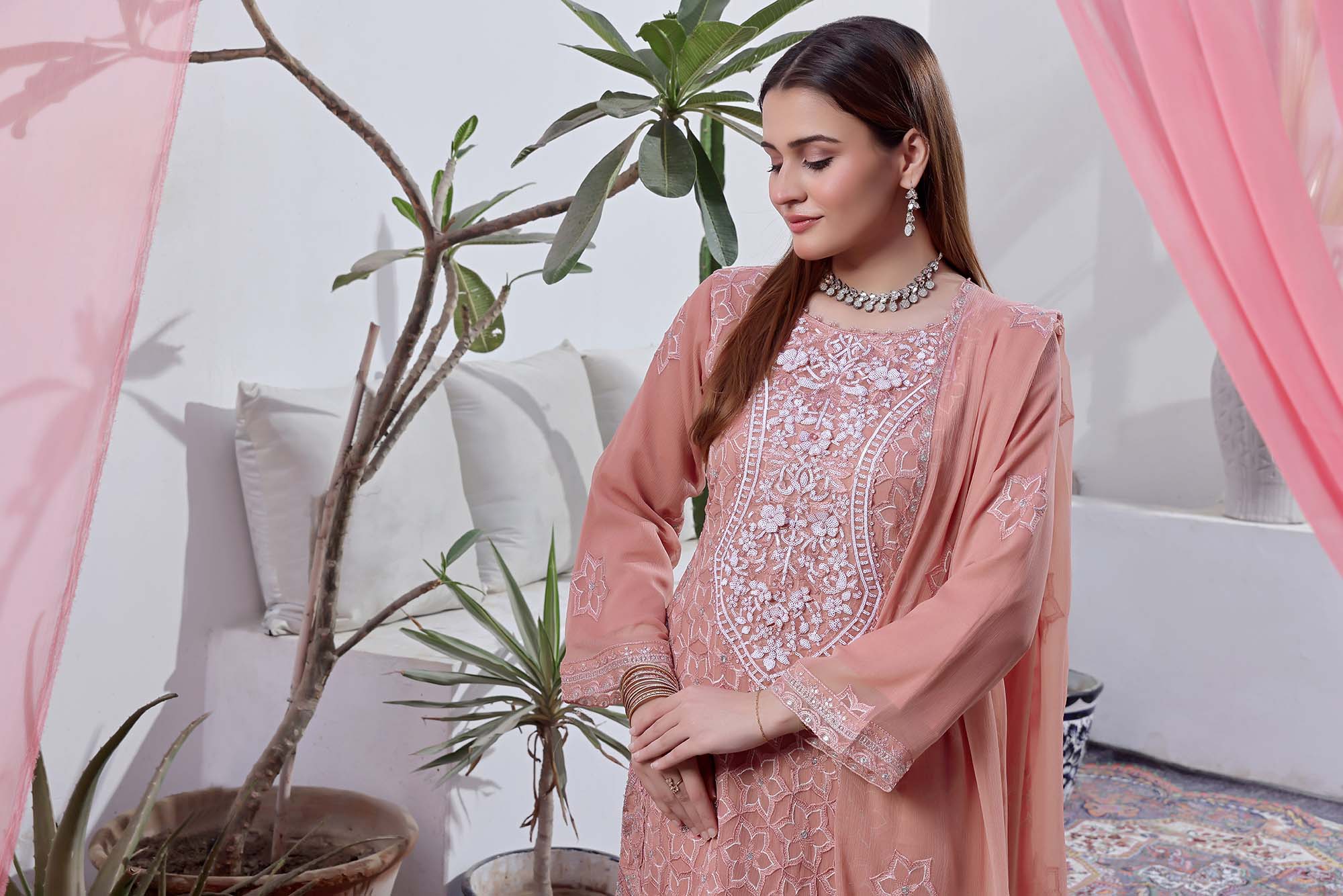 LA GRACE – Peach Pastel Embroidered Luxury Suit