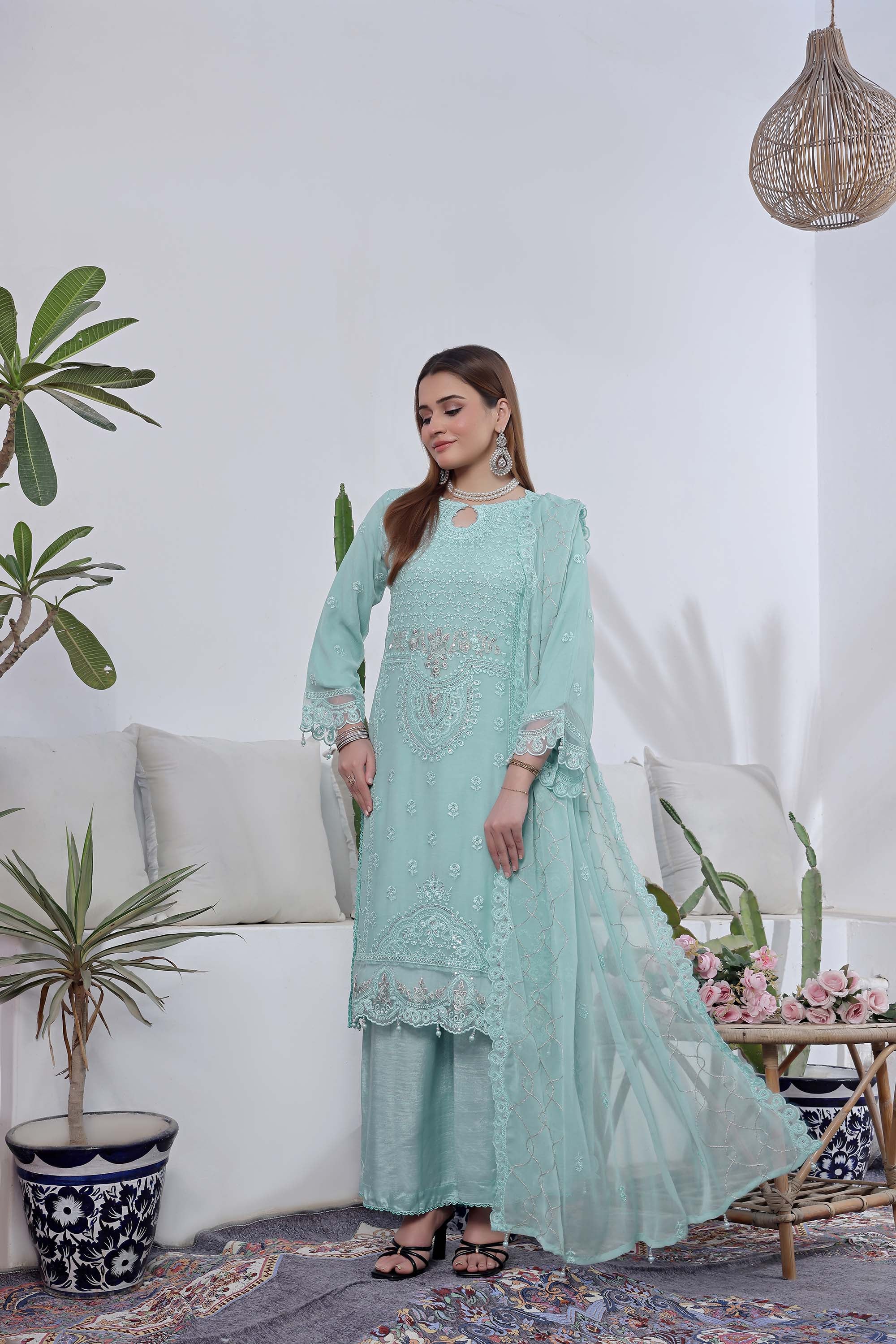 Naura - Ice Mint Embroidered Luxury Pret