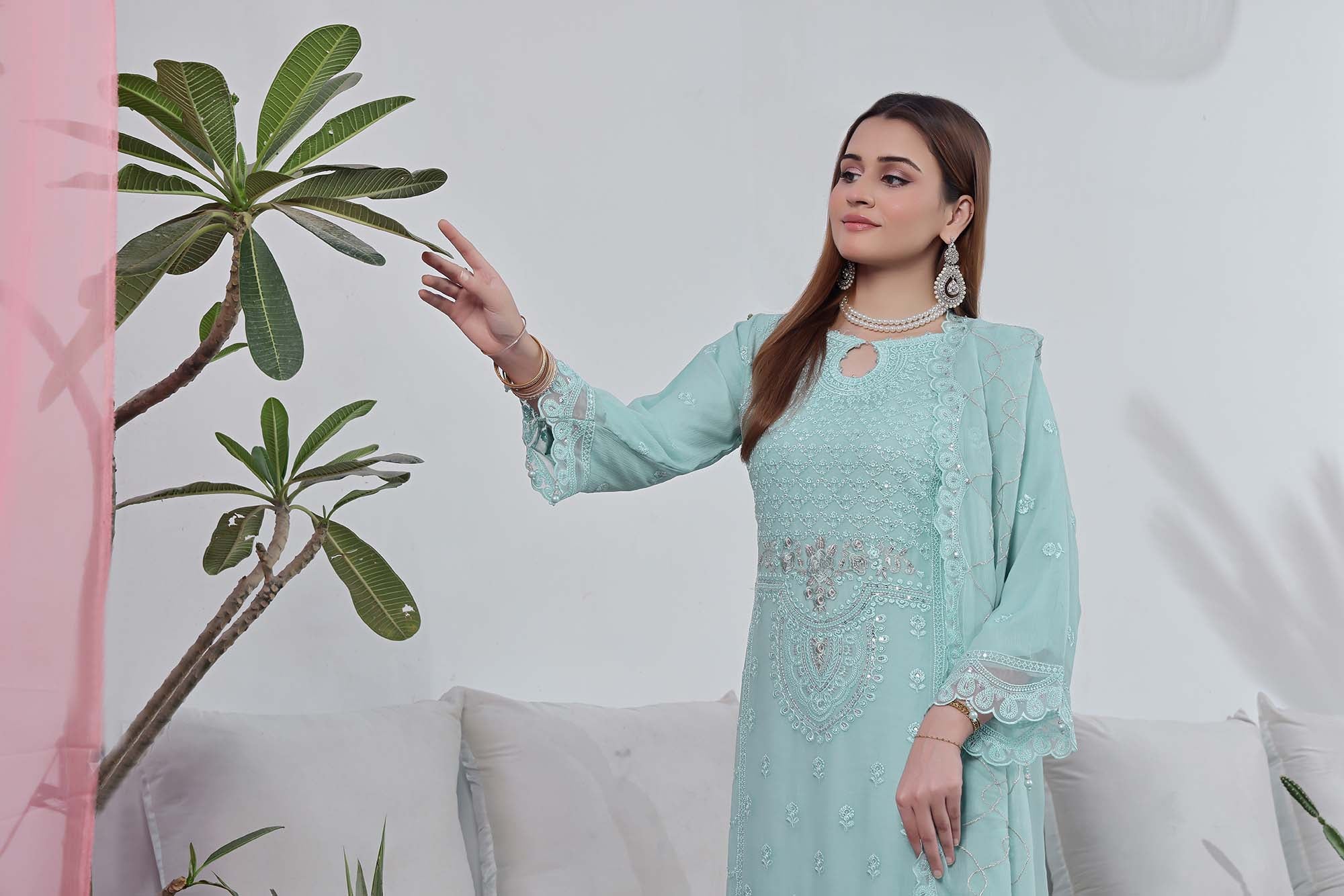 Kehkashan – Mint Aqua Serenity Embroidered Suit