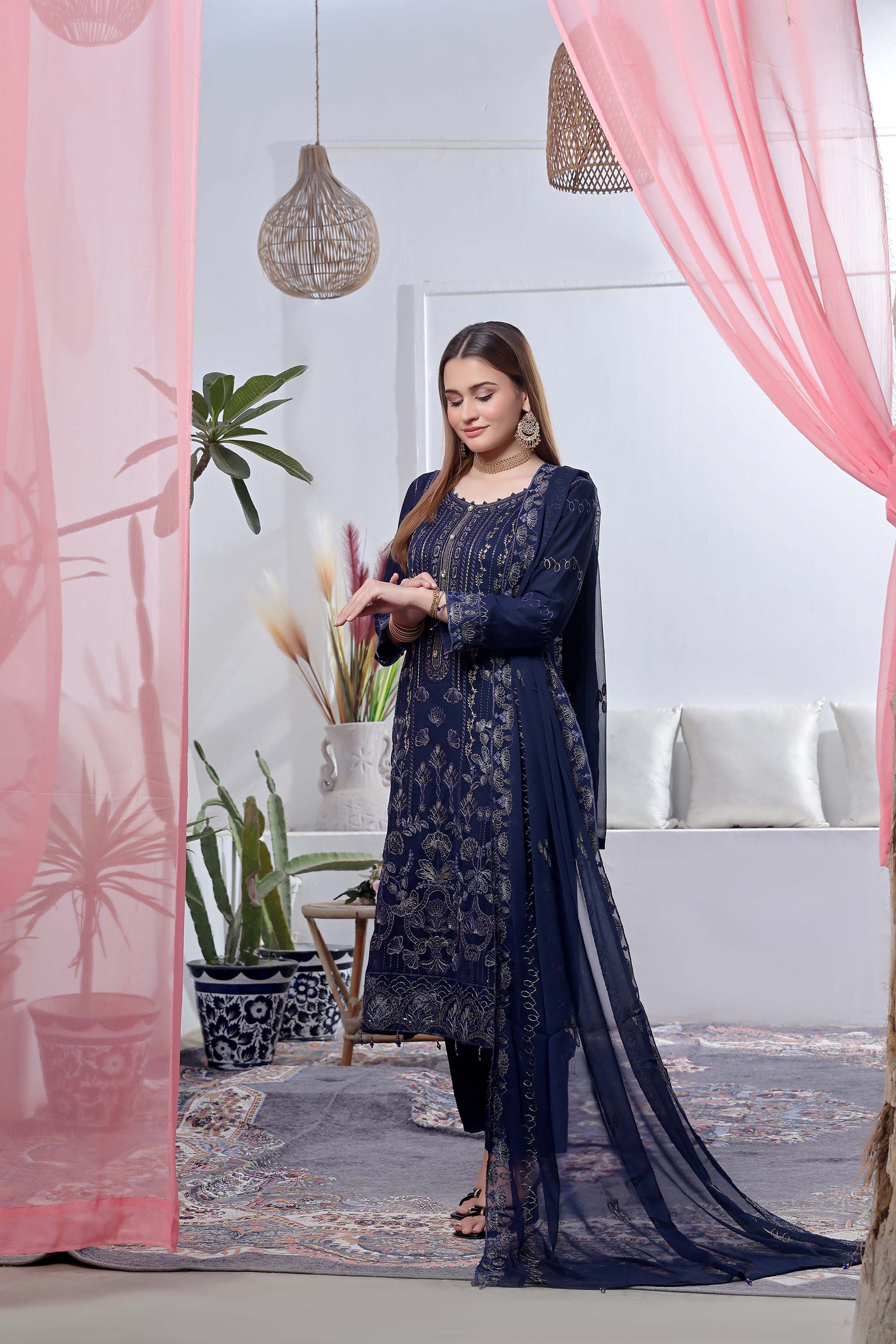 Kehkashan – Midnight Navy Embroidered Suit
