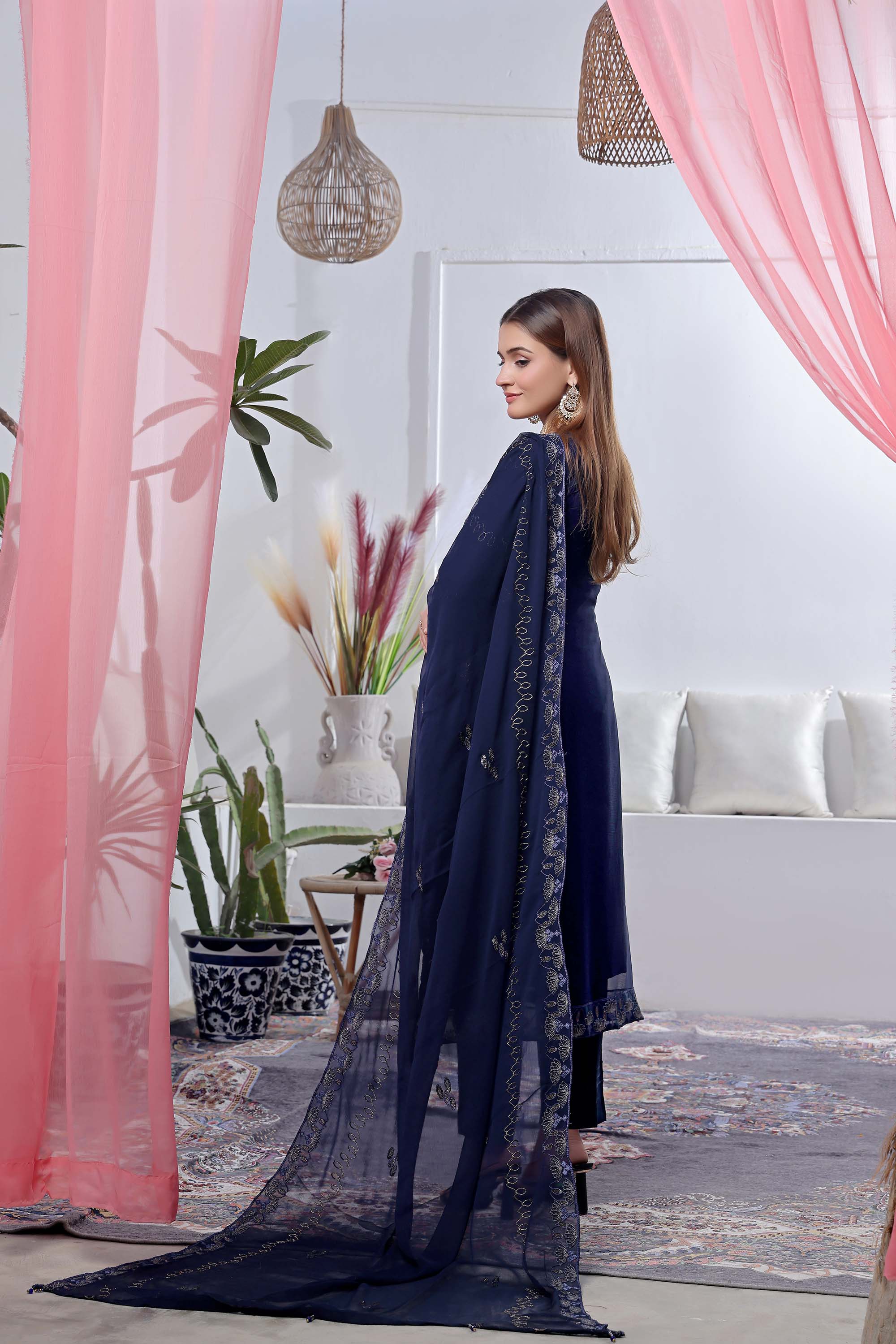 Kehkashan – Midnight Navy Embroidered Suit