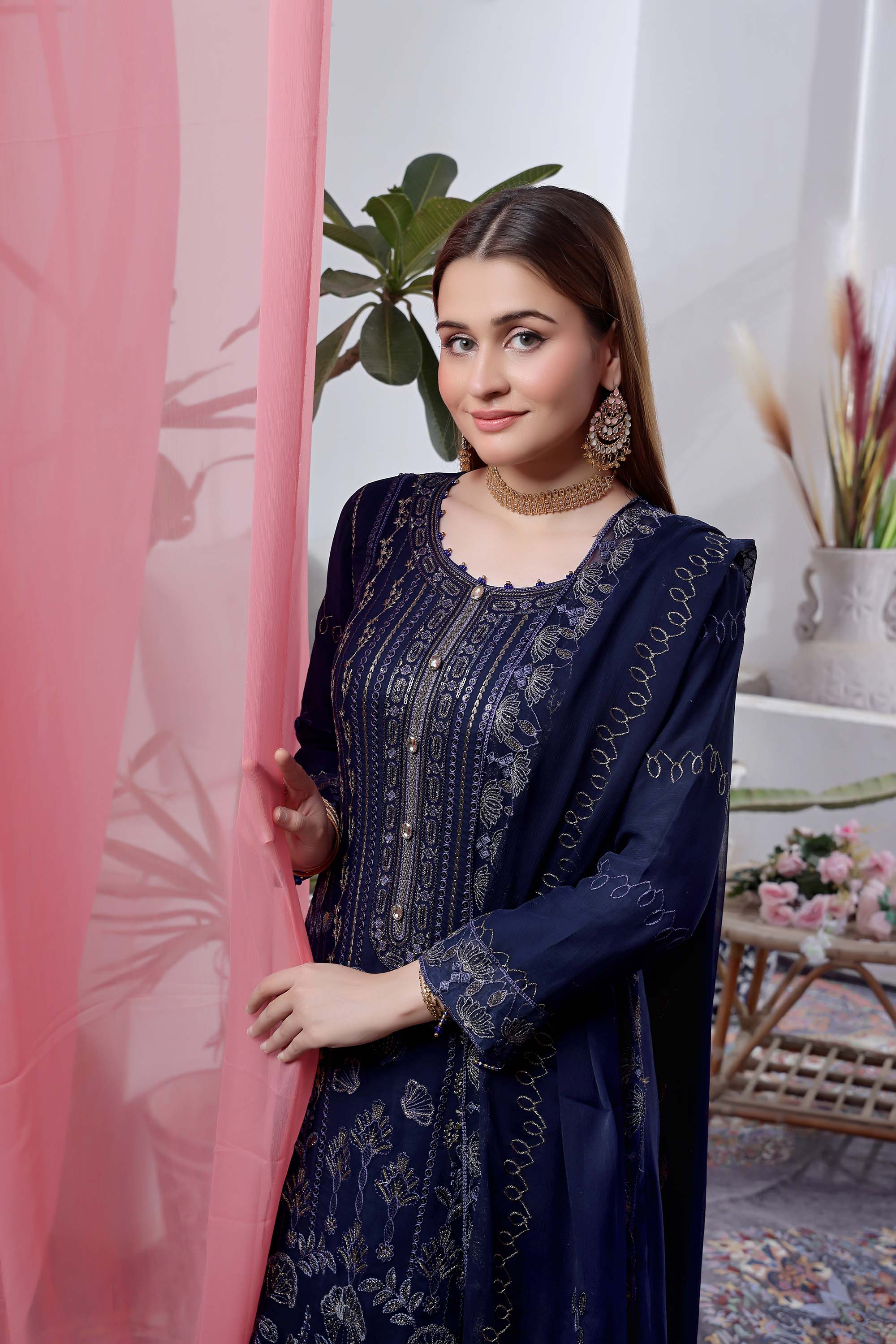 Kehkashan – Midnight Navy Embroidered Suit