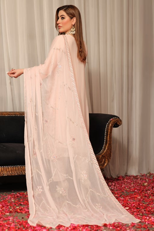 Baby Pink 3 piece Semi stitched suit. All over shirt with Heavy Dupatta.