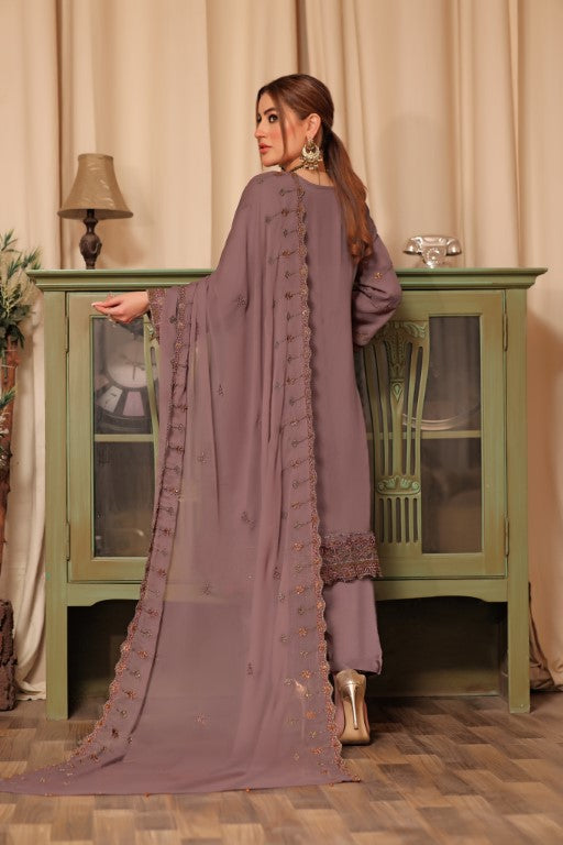Brownish 3 piece Semi stitched suit. All over shirt with Heavy Dupatta.