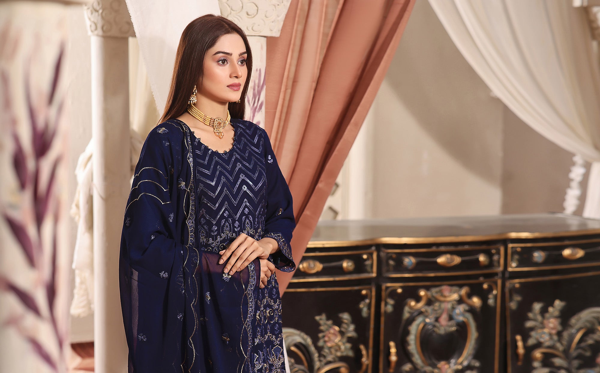 SQ BK - 04 Midnight Blue 3 PIECE - EMBROIDERED Semi-stitched Chiffon Suit