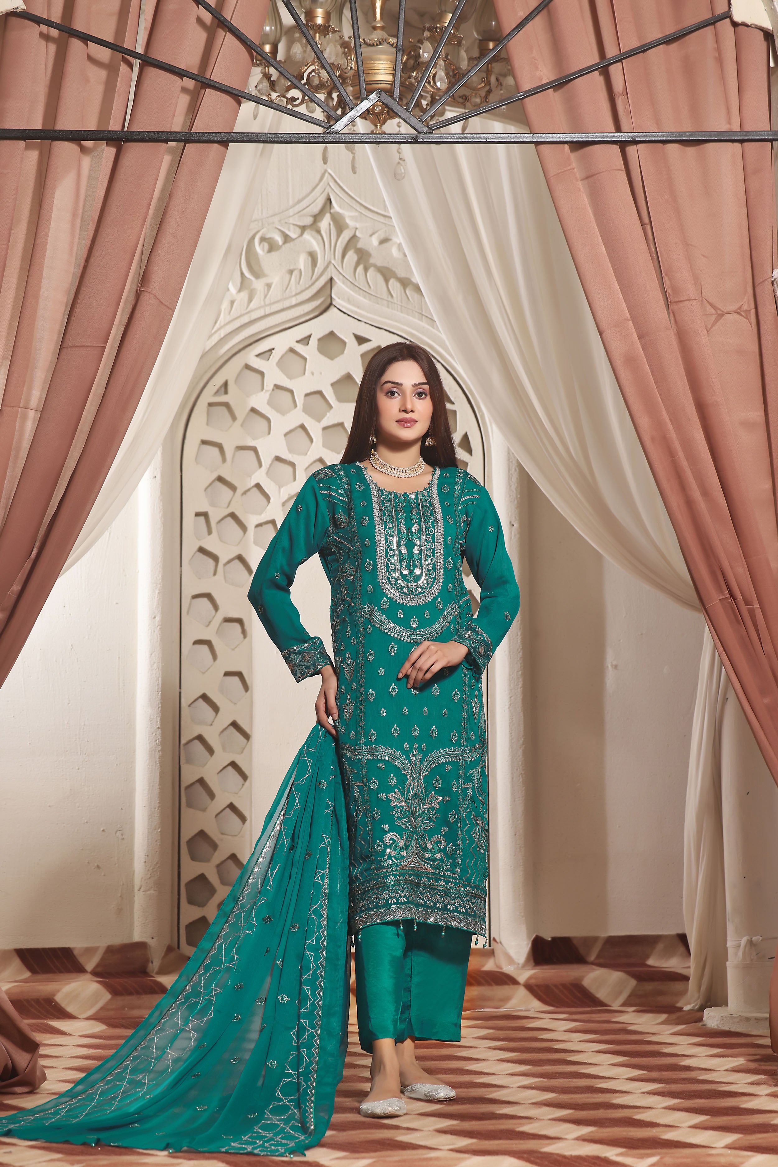 DN BK - 04 Castleton Green 3 PIECE - EMBROIDERED Semi-stitched Chiffon Suit