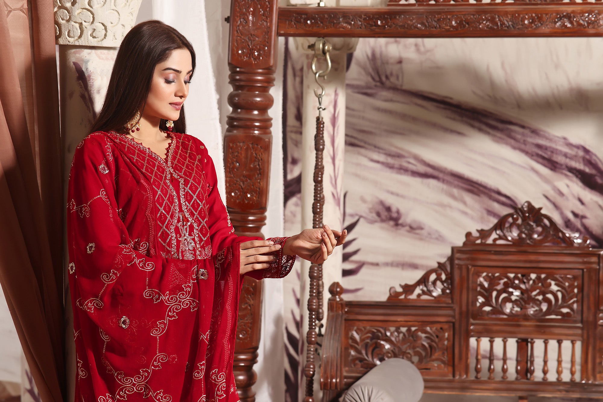 SQ  BK -02 Rose Red 3 PIECE - EMBROIDERED Semi-stitched Chiffon Suit