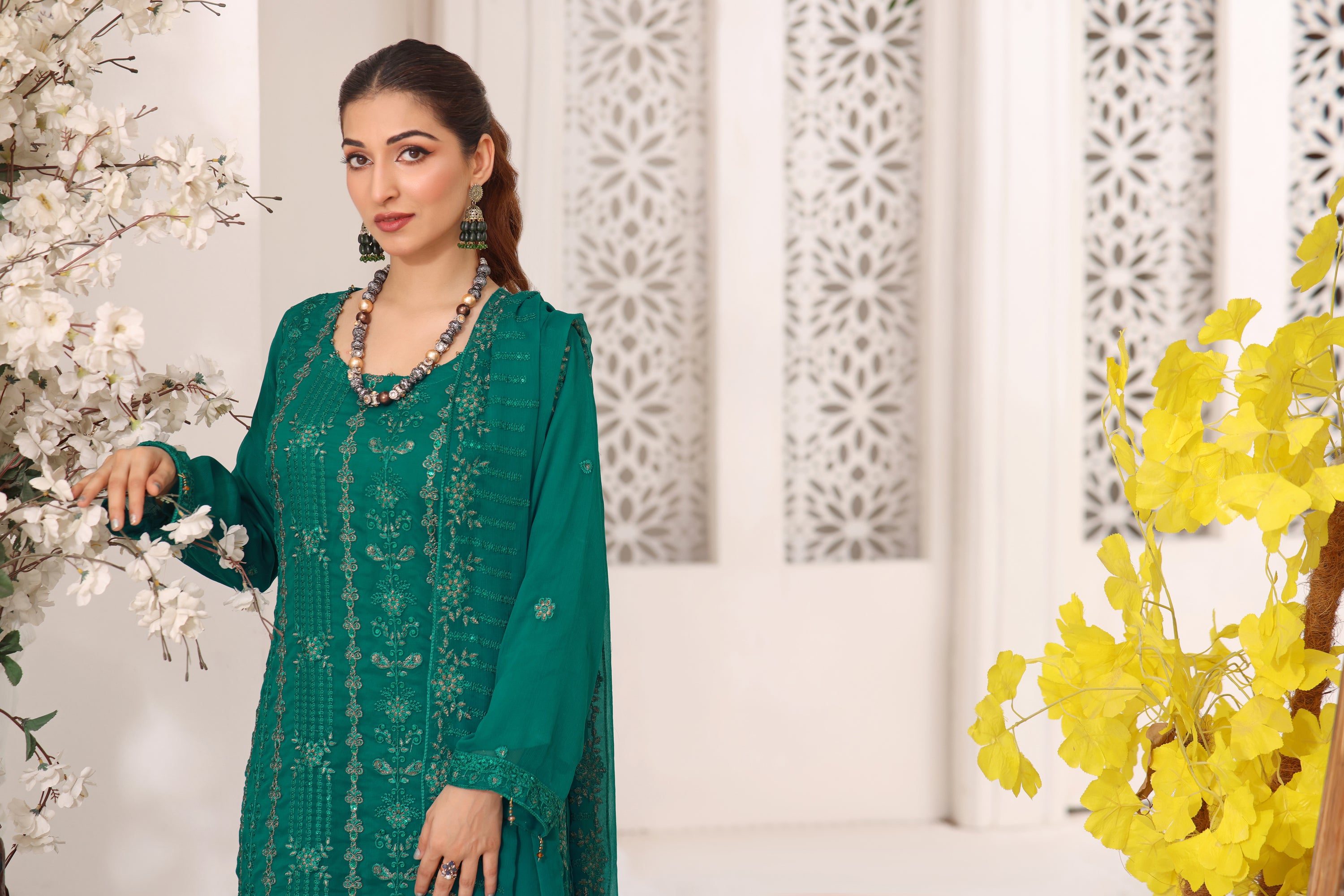 Sacrameto Green - Elegant & Exquisite Ladies Chiffon Embroidered Suit.