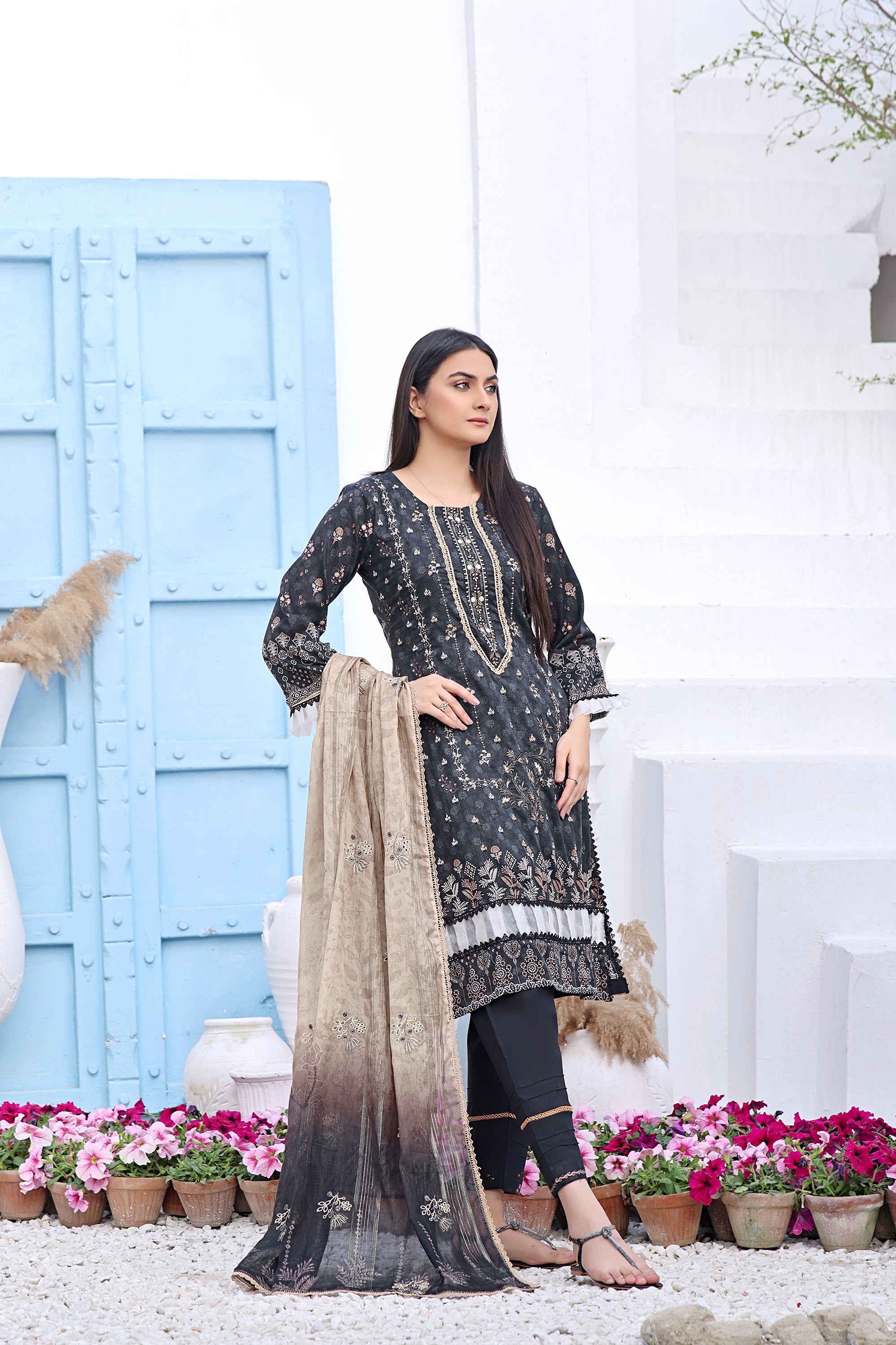 SM BK-01 | 3 PIECE - neck embroidered Unstitched Lawn suit