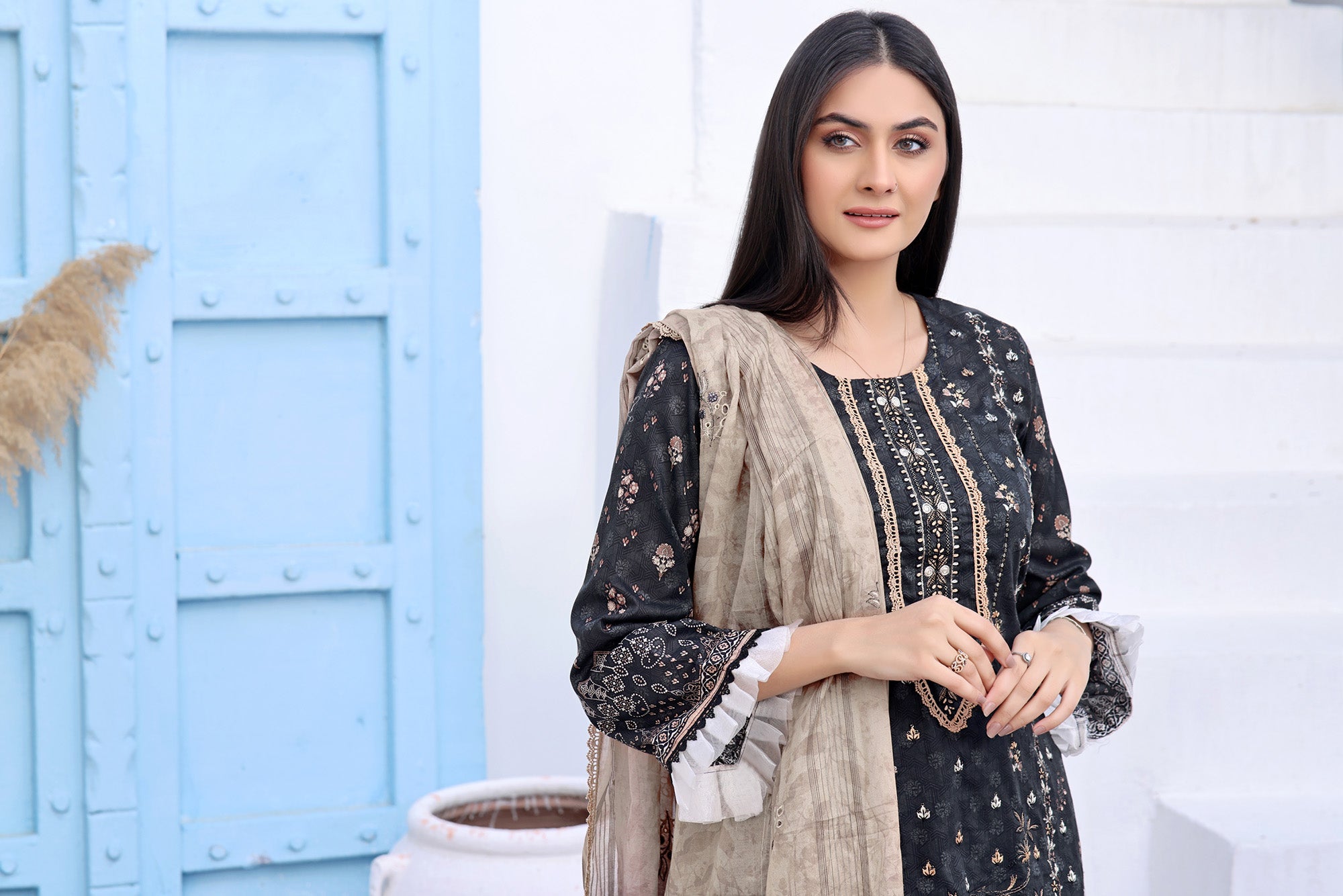 SM BK-01 | 3 PIECE - neck embroidered Unstitched Lawn suit