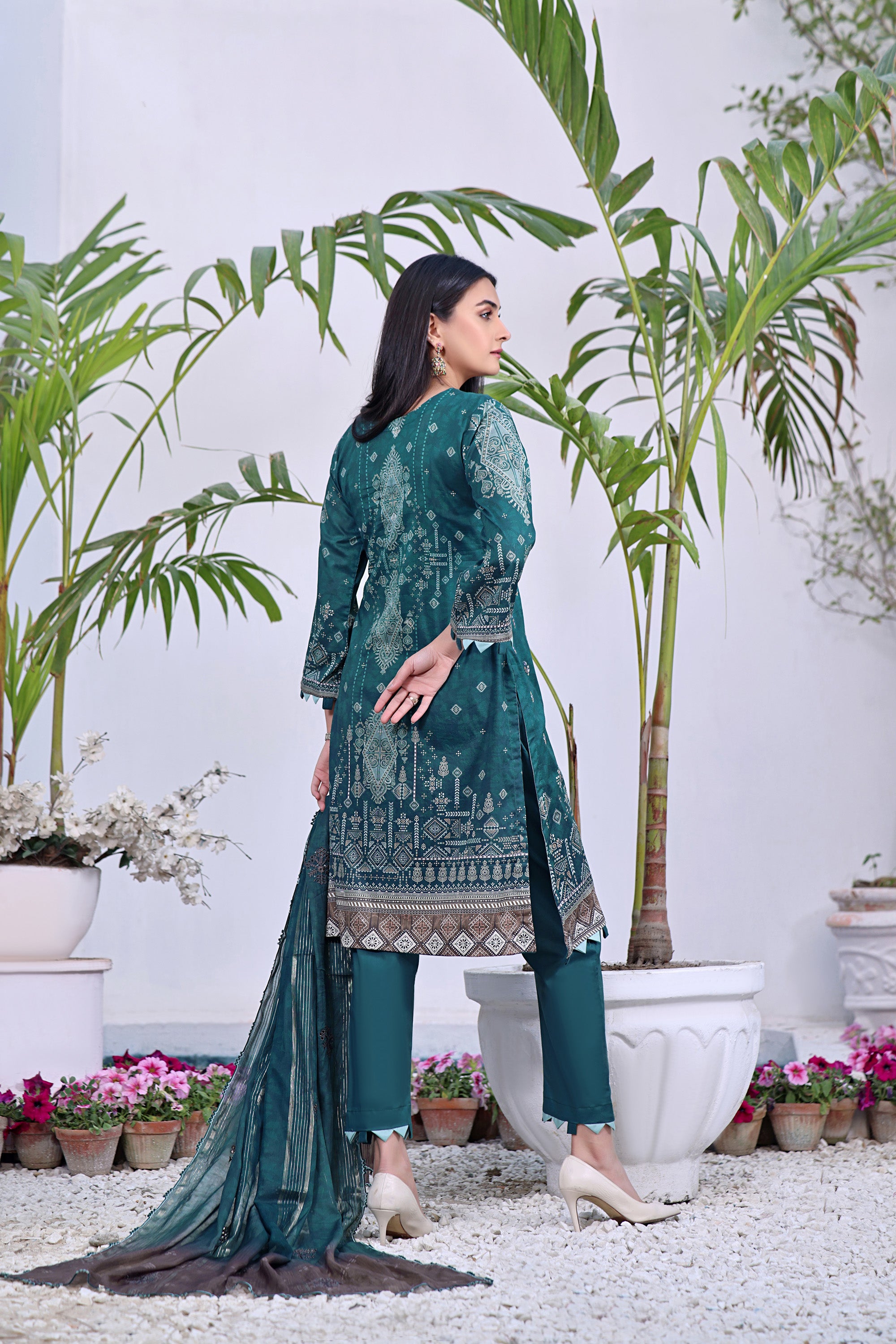 SM BK-10  Neck embroidered Unstitched 3 Piece Lawn suit Swiss dupatta.