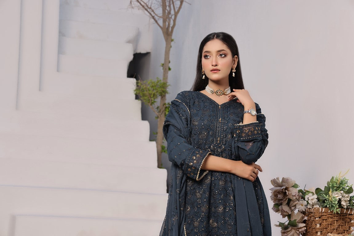 Elegant Gray Embroidered Suit | Gul Posh Collection