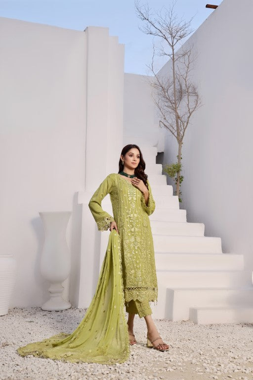 Elegant Olive Embroidered Suit | Gul Posh Collection