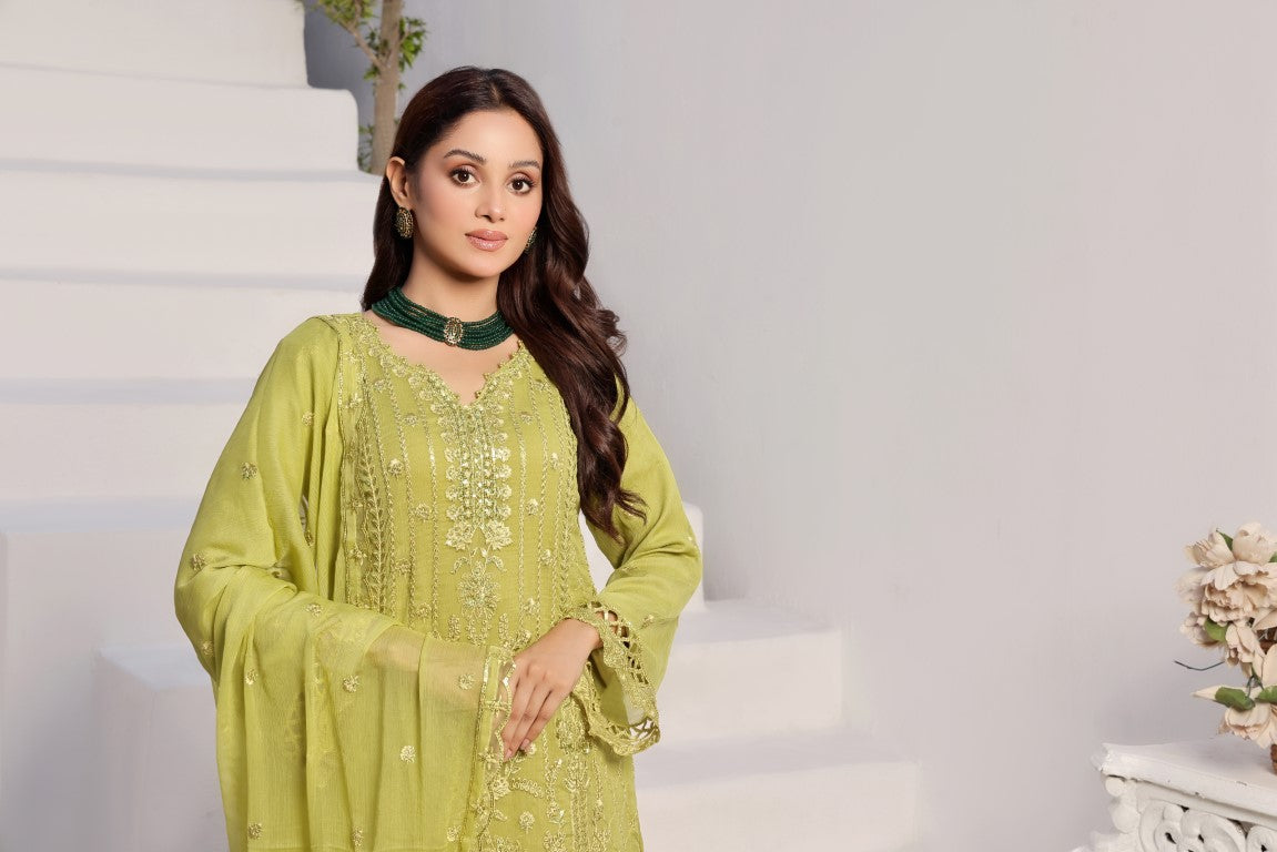 Elegant Olive Embroidered Suit | Gul Posh Collection