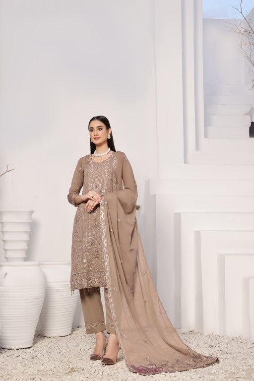 Elegant Chestnut Embroidered Suit | Gul Posh Collection