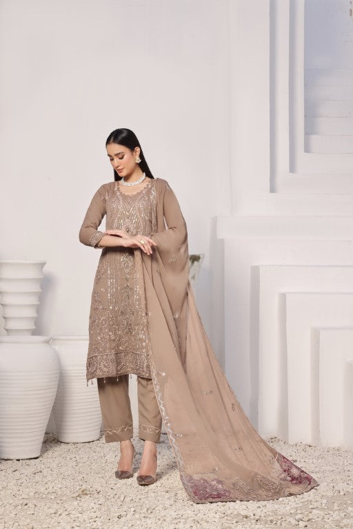 Elegant Chestnut Embroidered Suit | Gul Posh Collection