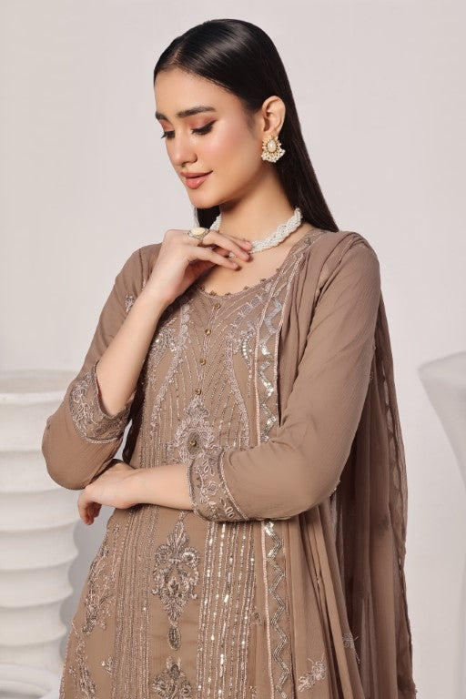 Elegant Chestnut Embroidered Suit | Gul Posh Collection