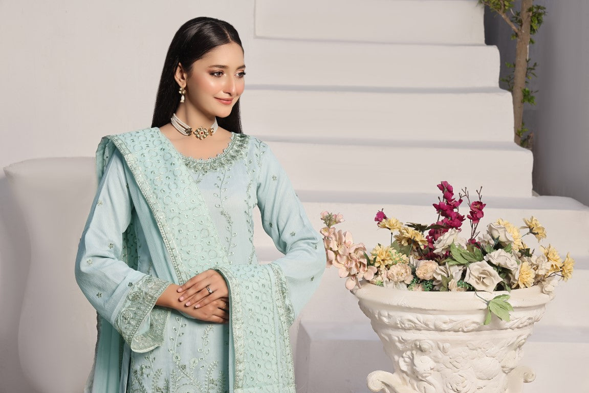 Elegant Powder Blue Embroidered Suit | Gul Posh Collection