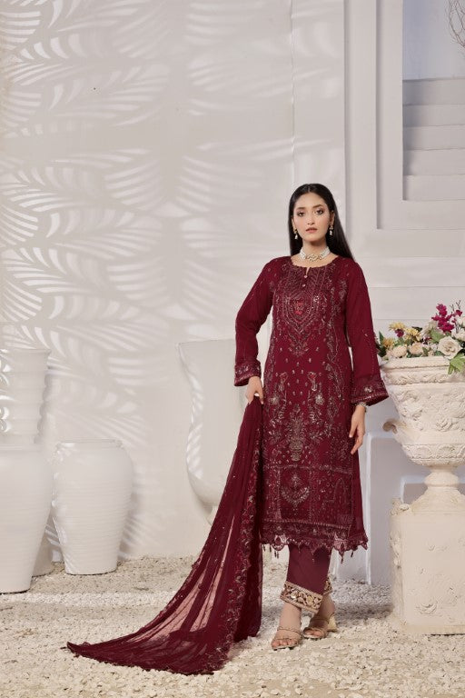 Elegant Maroon Embroidered Suit | Gul Posh Collection