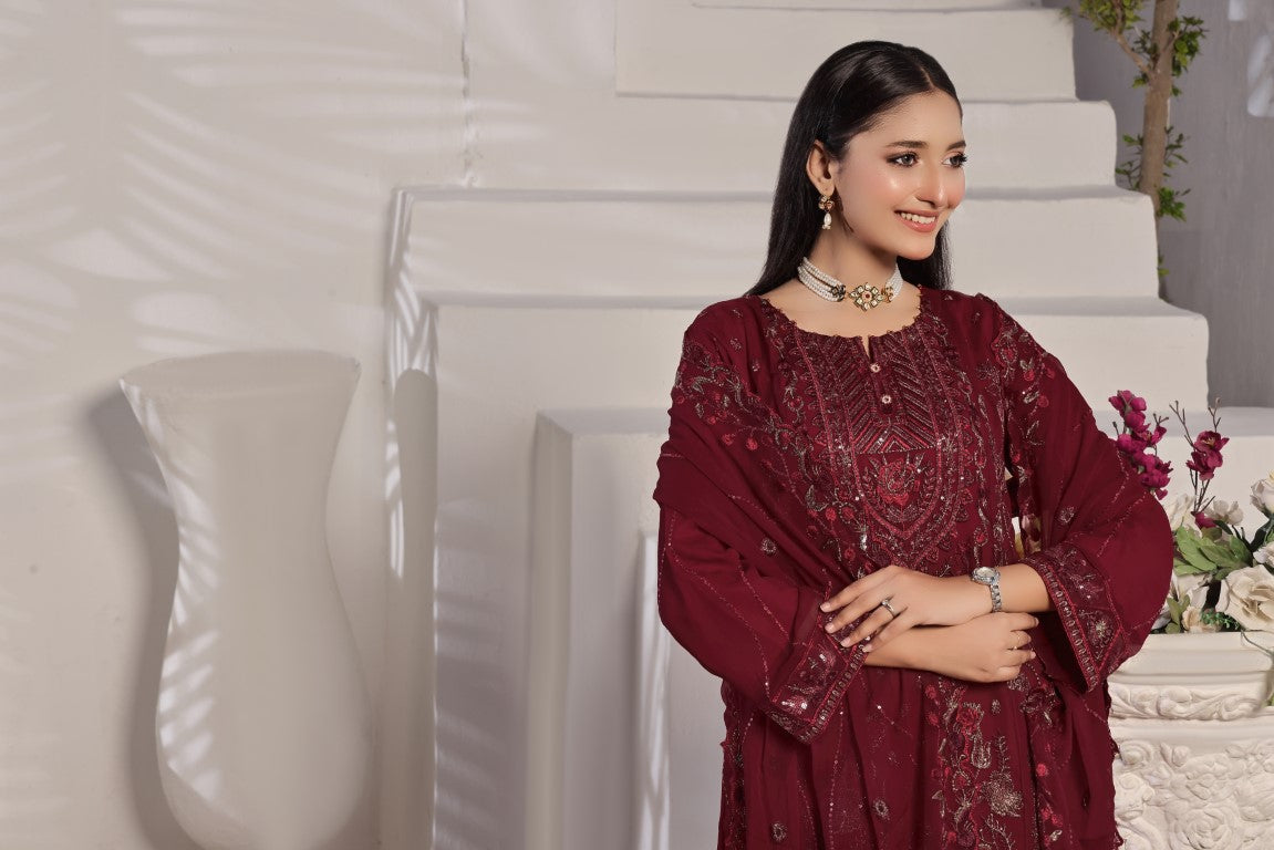 Elegant Maroon Embroidered Suit | Gul Posh Collection