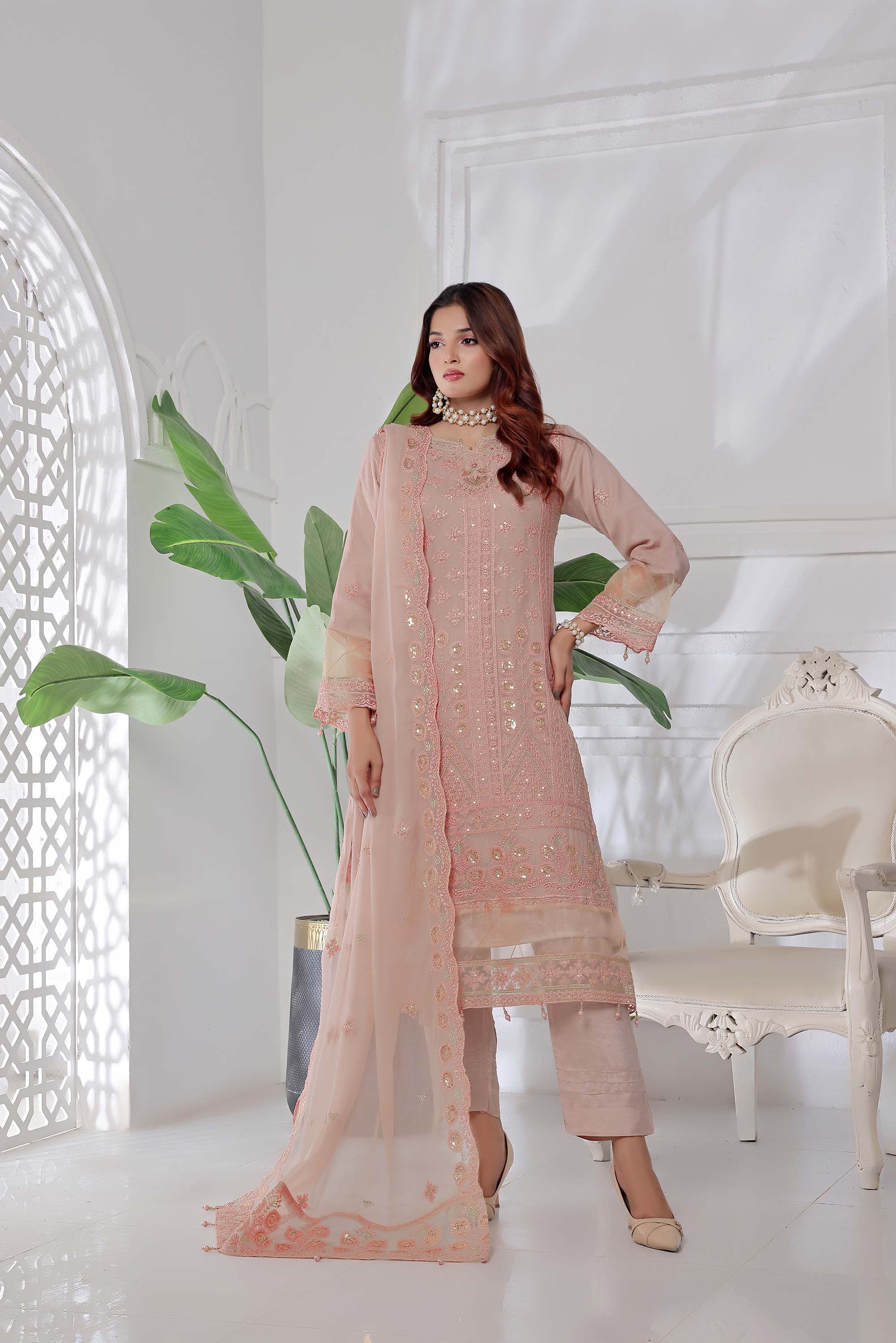 Jolie – Delicate Embroidered Chiffon in Blush Pink