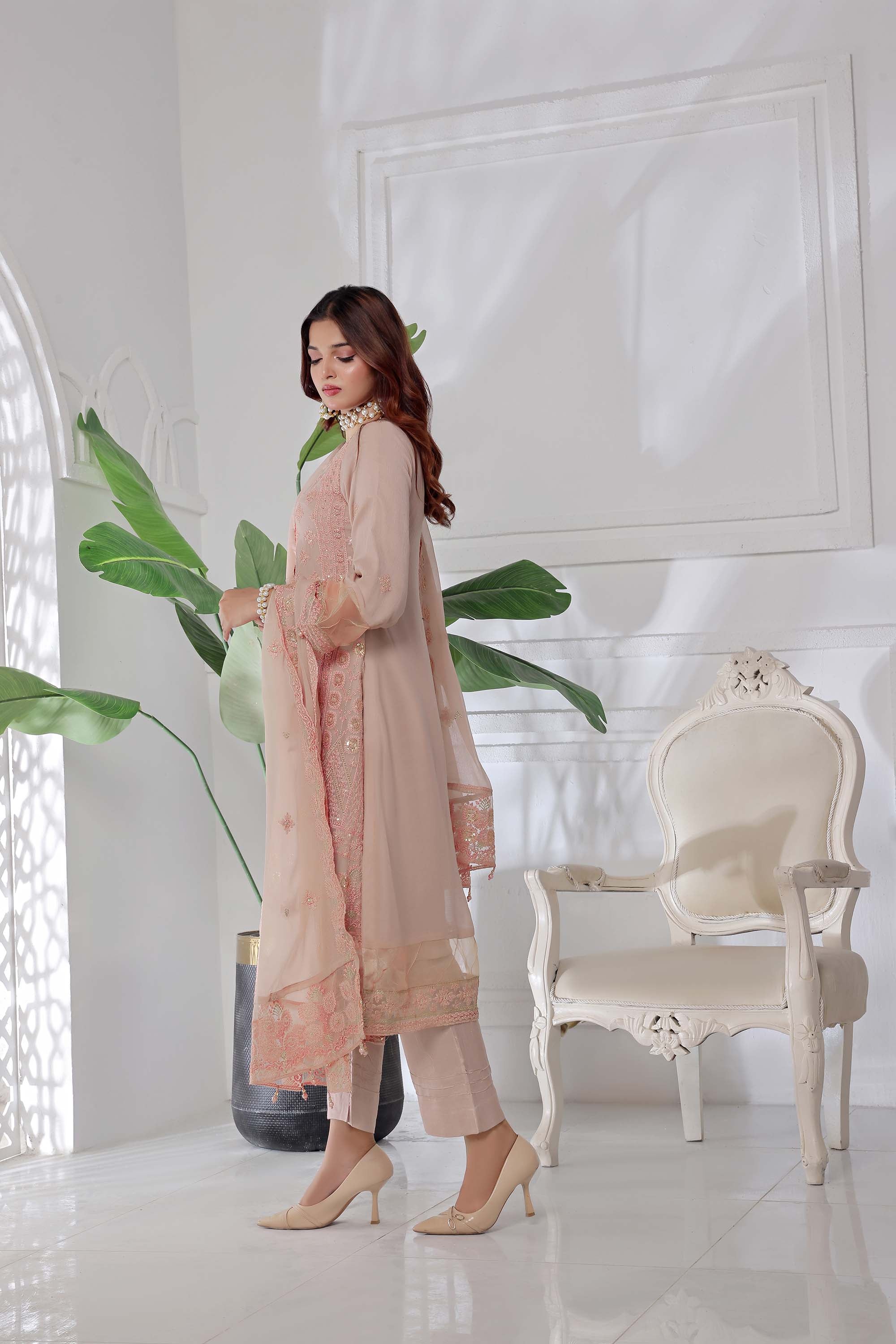 Jolie – Delicate Embroidered Chiffon in Blush Pink
