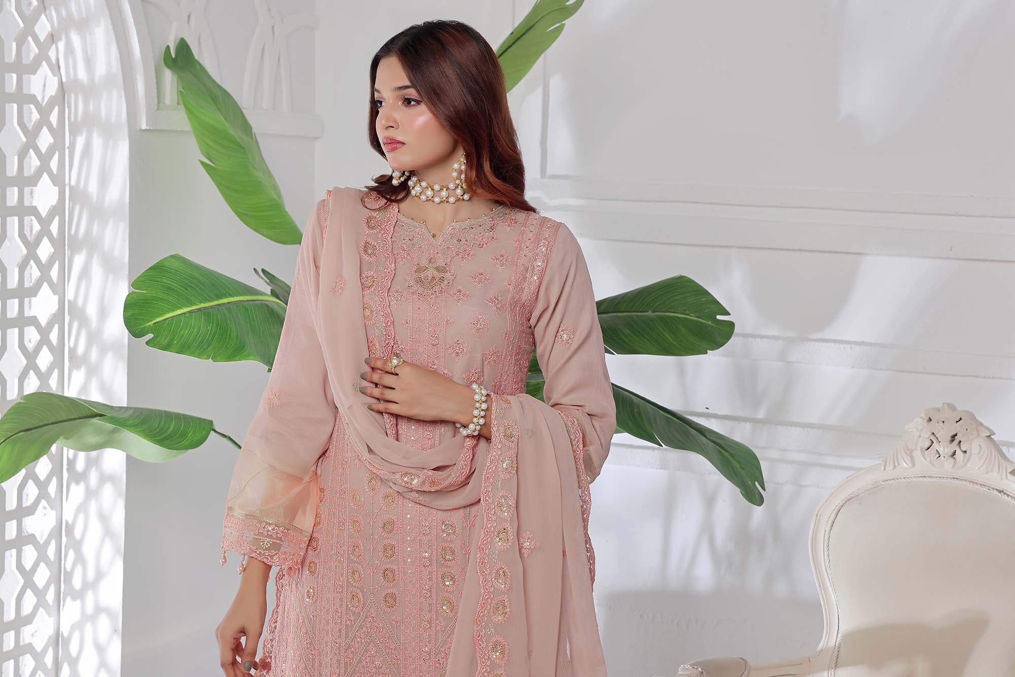 Jolie – Delicate Embroidered Chiffon in Blush Pink