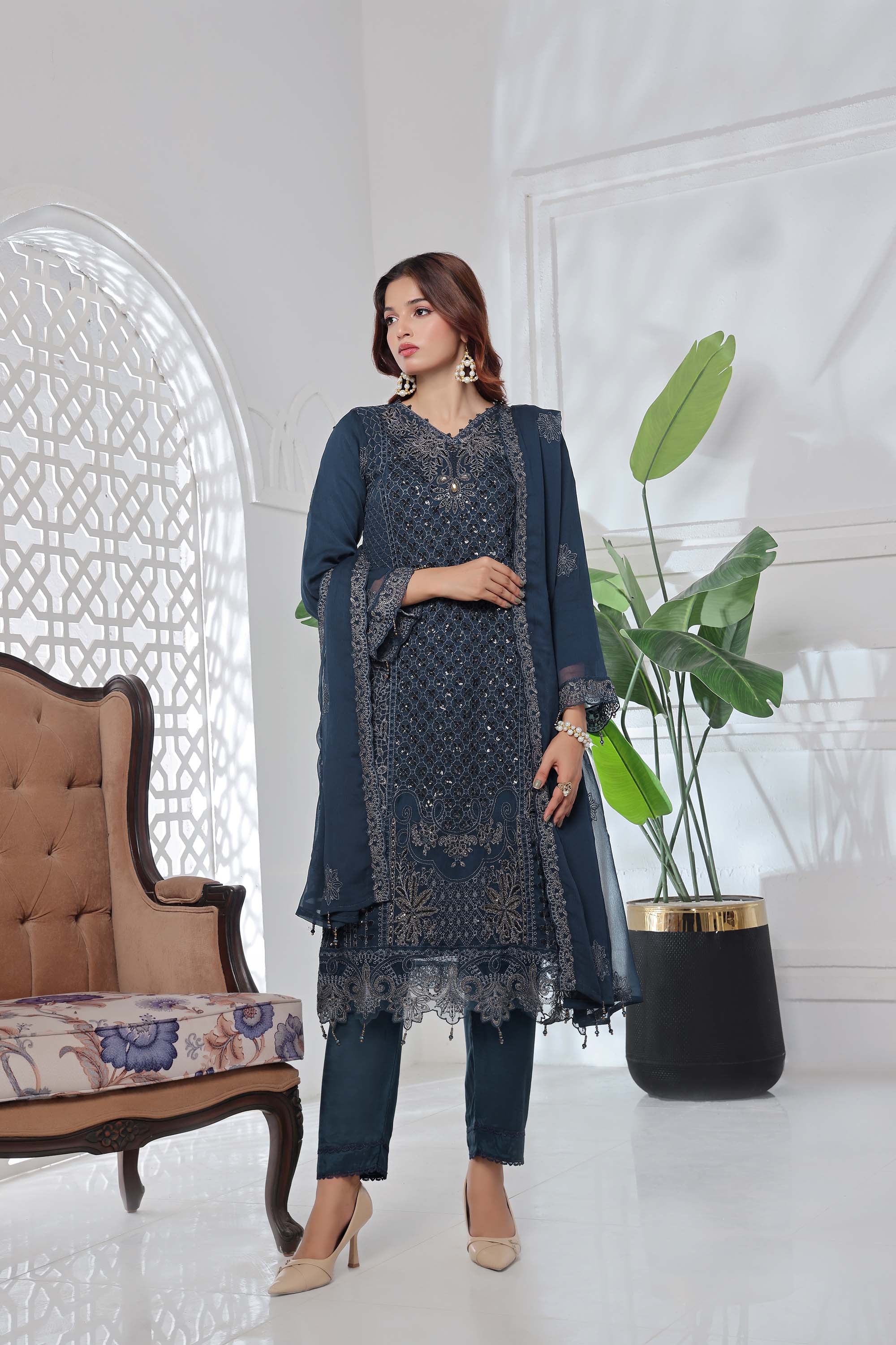 Jolie – Detailed Chiffon in Deep Oceanic Teal