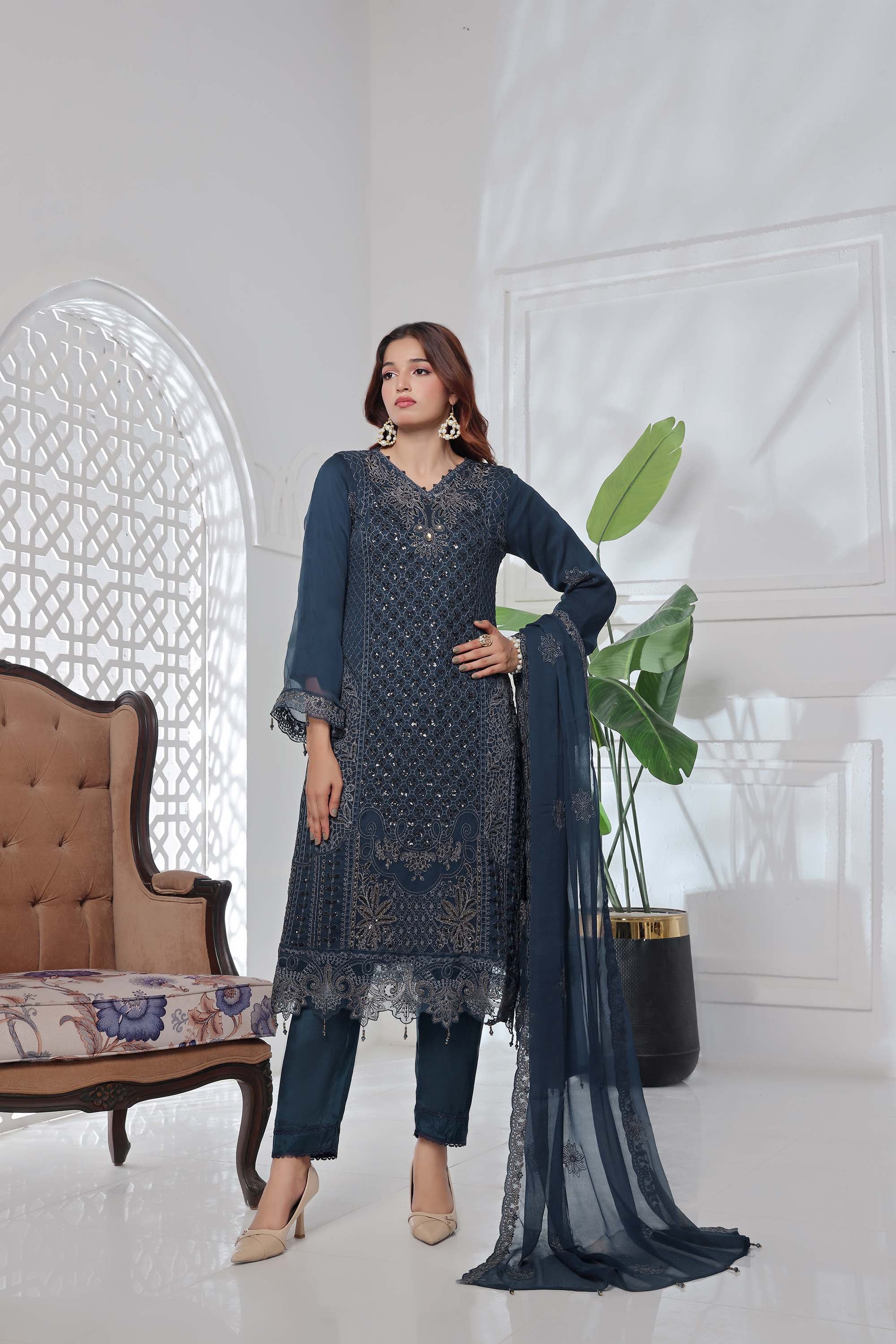 Jolie – Detailed Chiffon in Deep Oceanic Teal