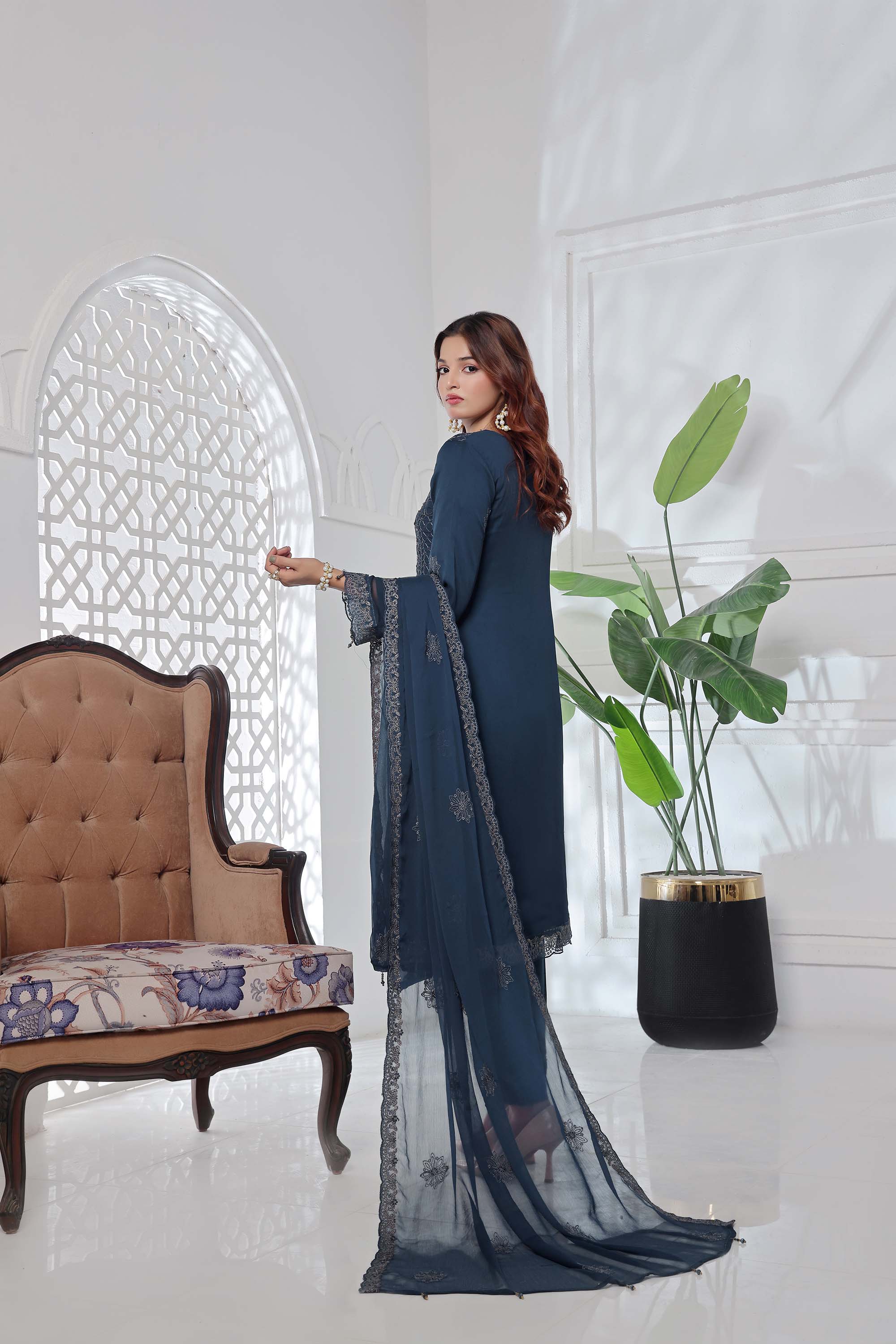 Jolie – Detailed Chiffon in Deep Oceanic Teal