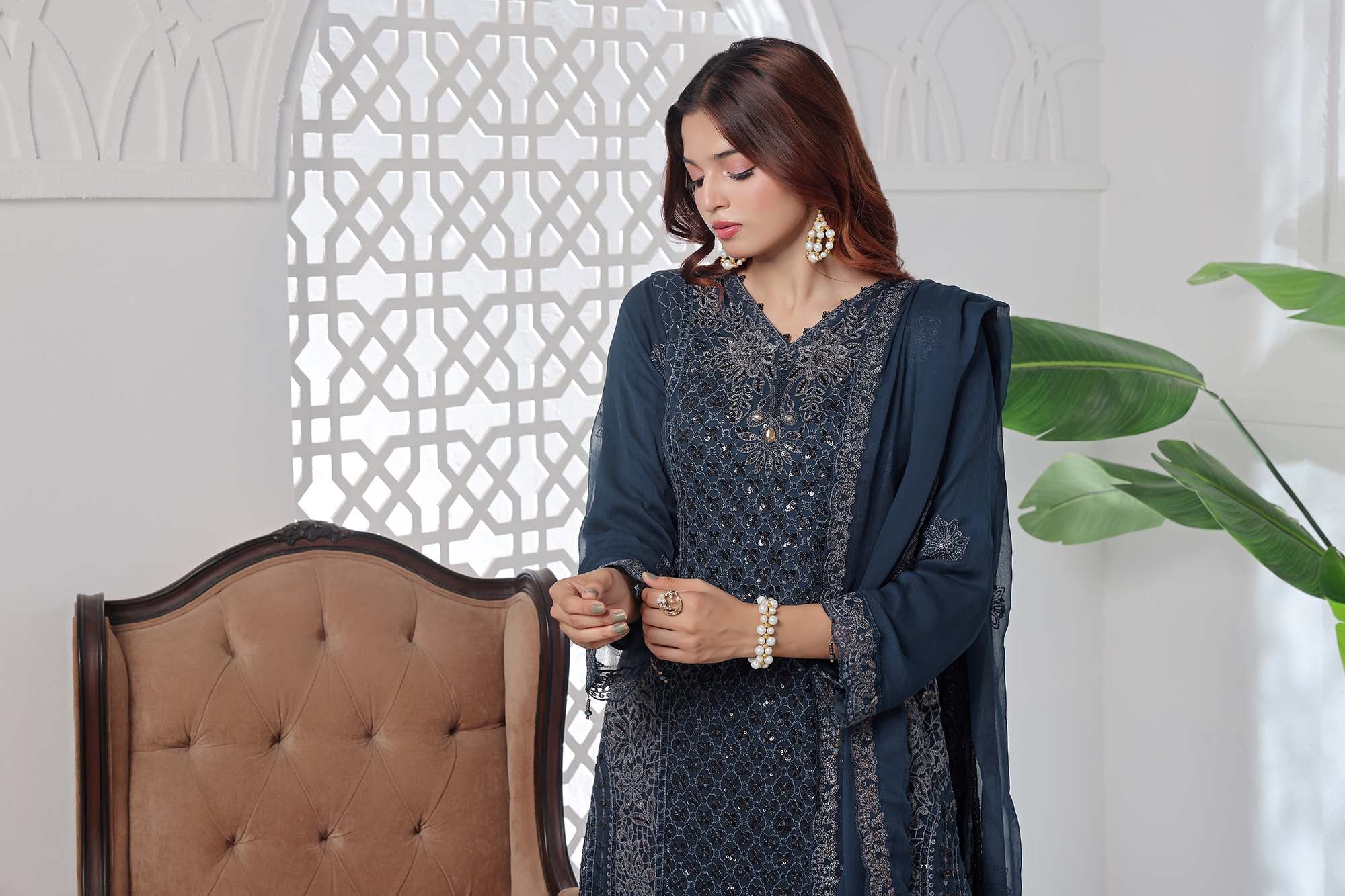 Jolie – Detailed Chiffon in Deep Oceanic Teal
