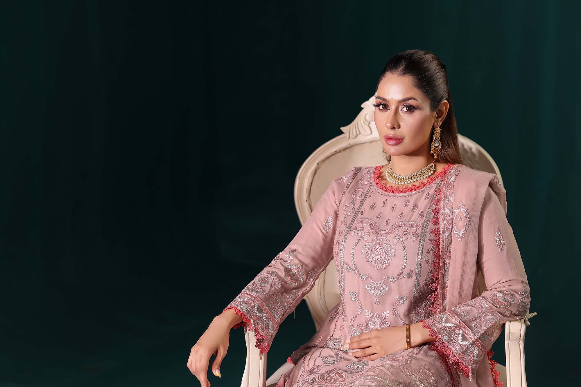 Naqsh: The Ethereal Rose Pink Dream | Designer Formal Suit with Silver Embroidery