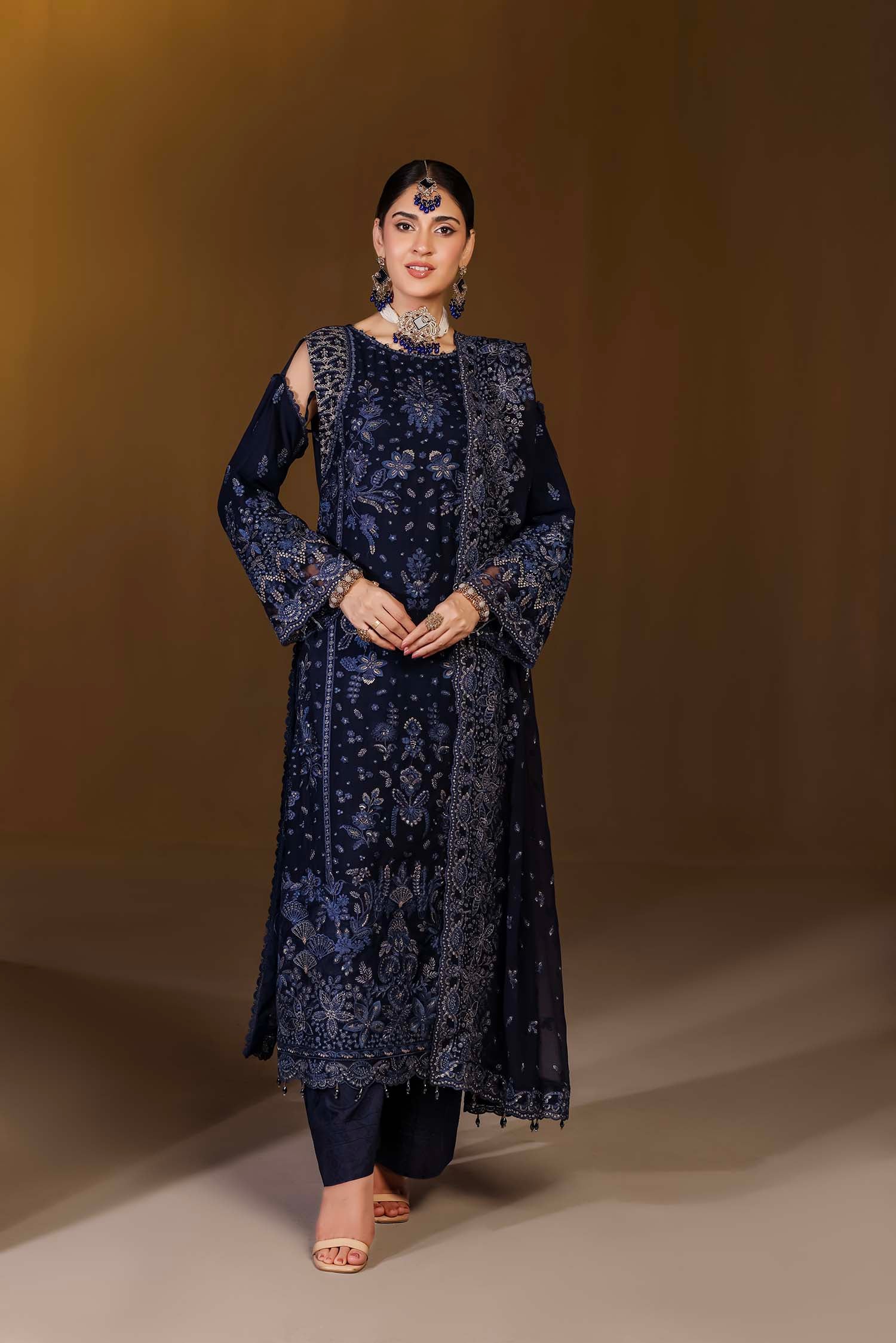 Luxury Navy Blue Formal Dress | Embroidered Sapphire Serenity