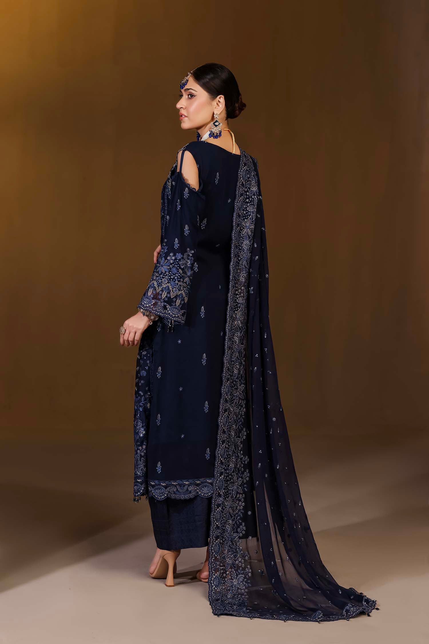 Luxury Navy Blue Formal Dress | Embroidered Sapphire Serenity