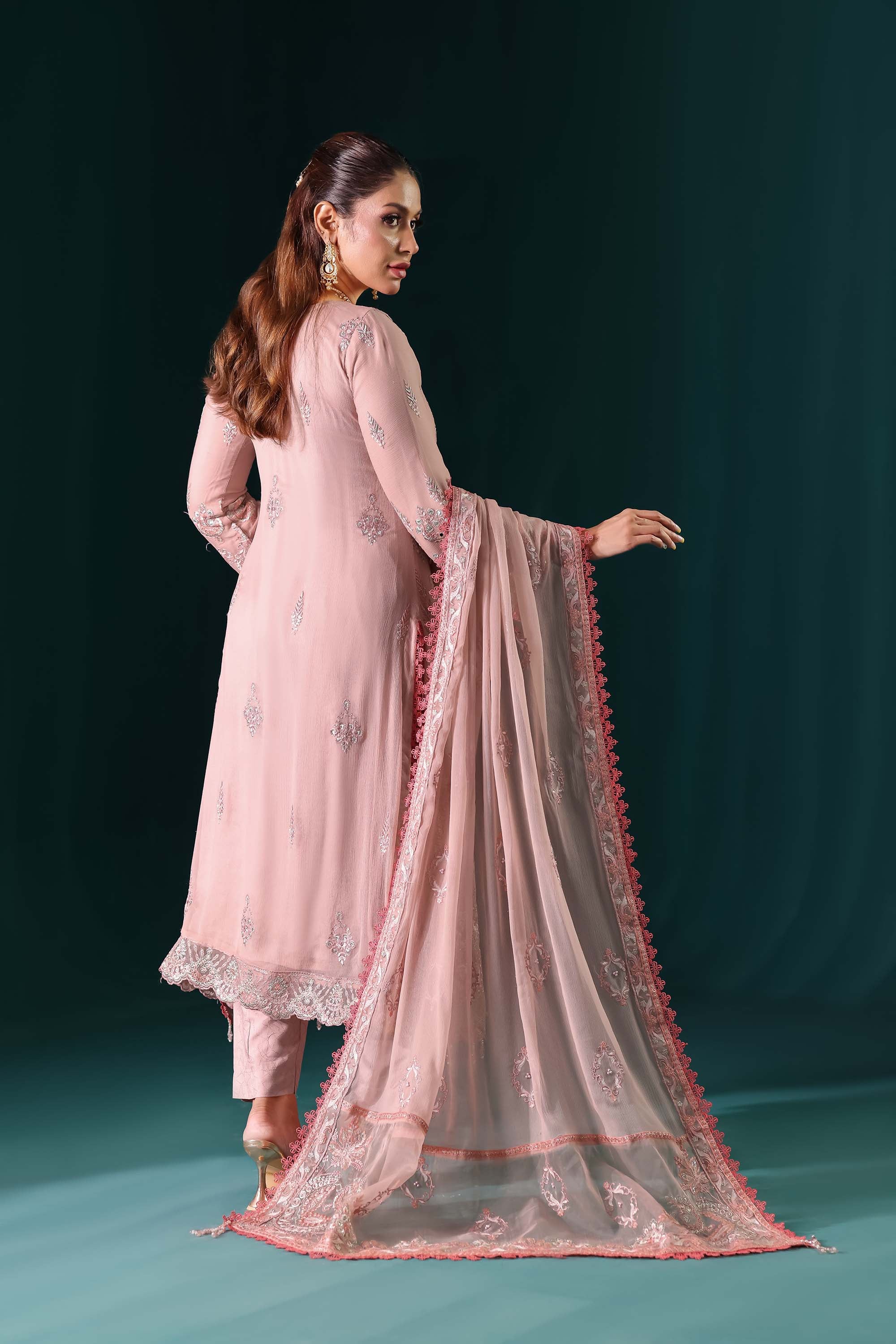 Naqsh: The Ethereal Rose Pink Dream | Designer Formal Suit with Silver Embroidery