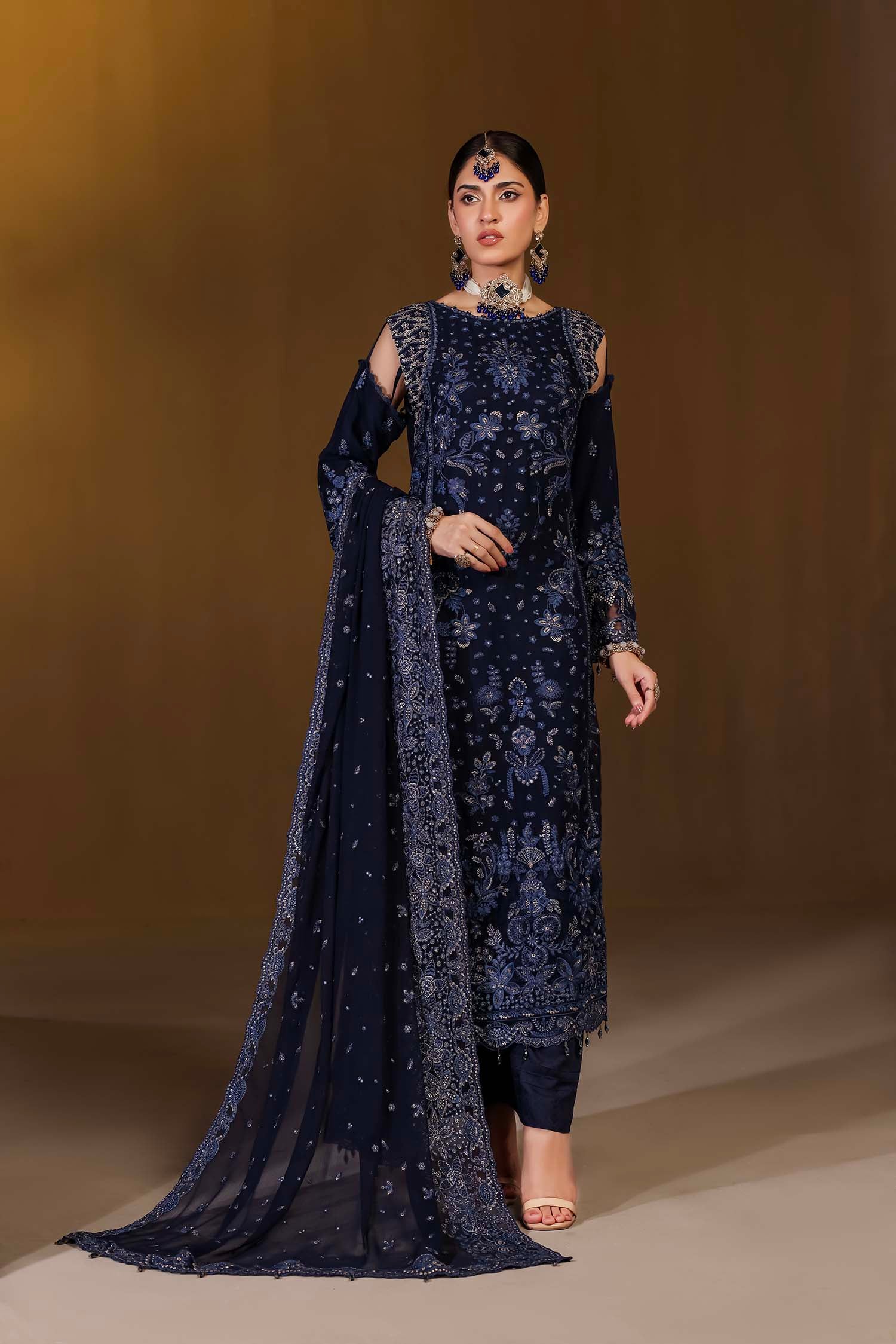 Luxury Navy Blue Formal Dress | Embroidered Sapphire Serenity