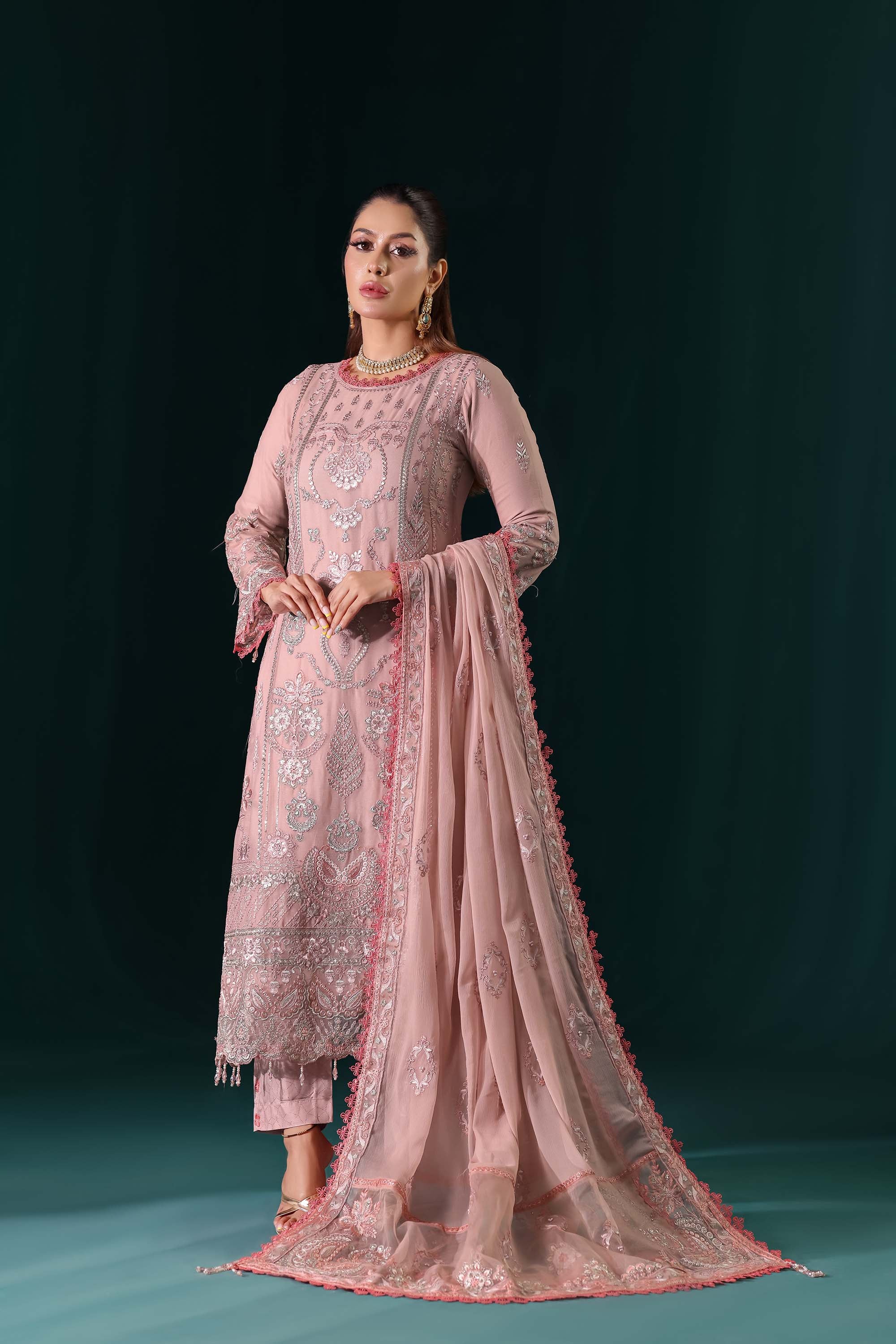 Naqsh: The Ethereal Rose Pink Dream | Designer Formal Suit with Silver Embroidery