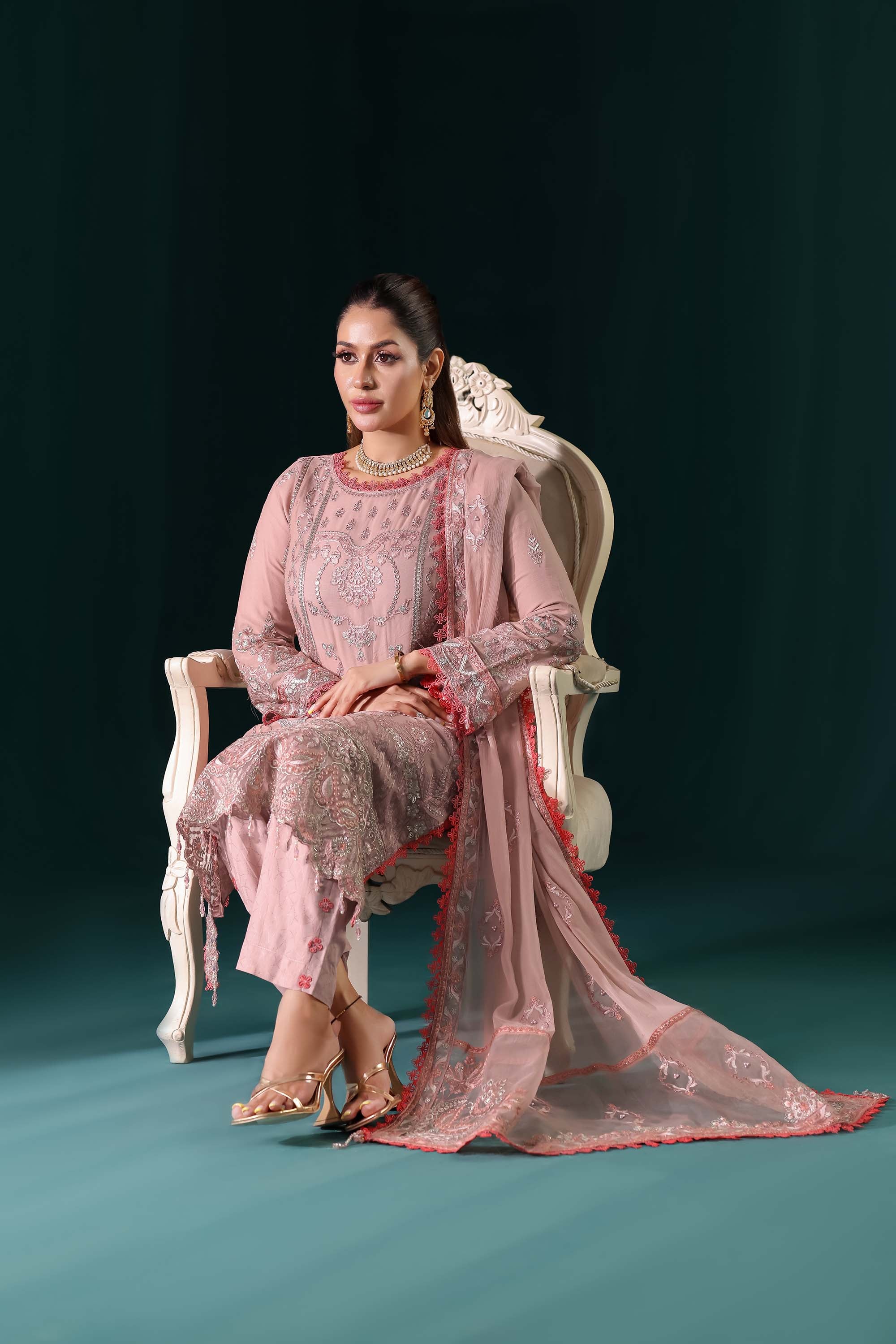 Naqsh: The Ethereal Rose Pink Dream | Designer Formal Suit with Silver Embroidery