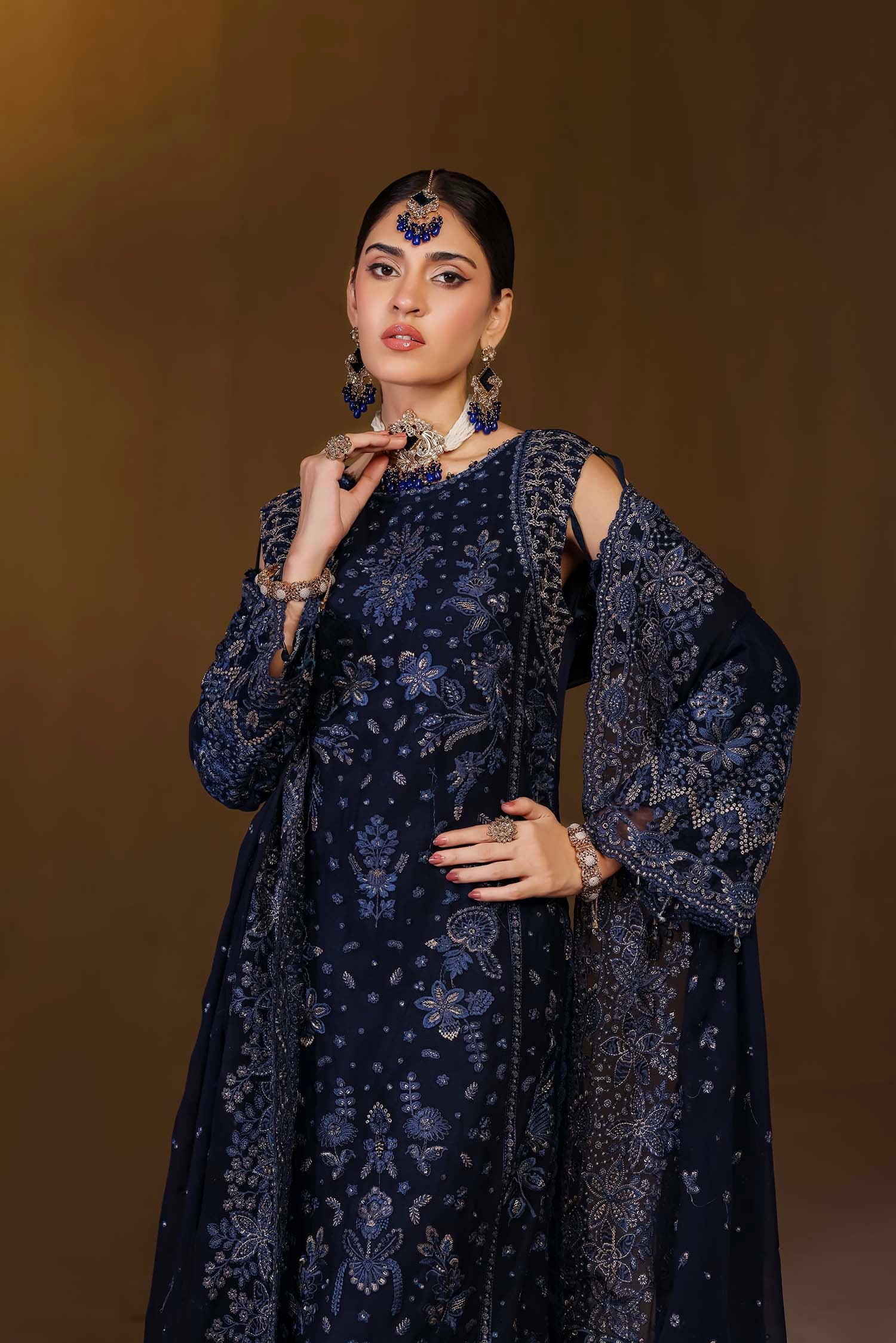 Luxury Navy Blue Formal Dress | Embroidered Sapphire Serenity