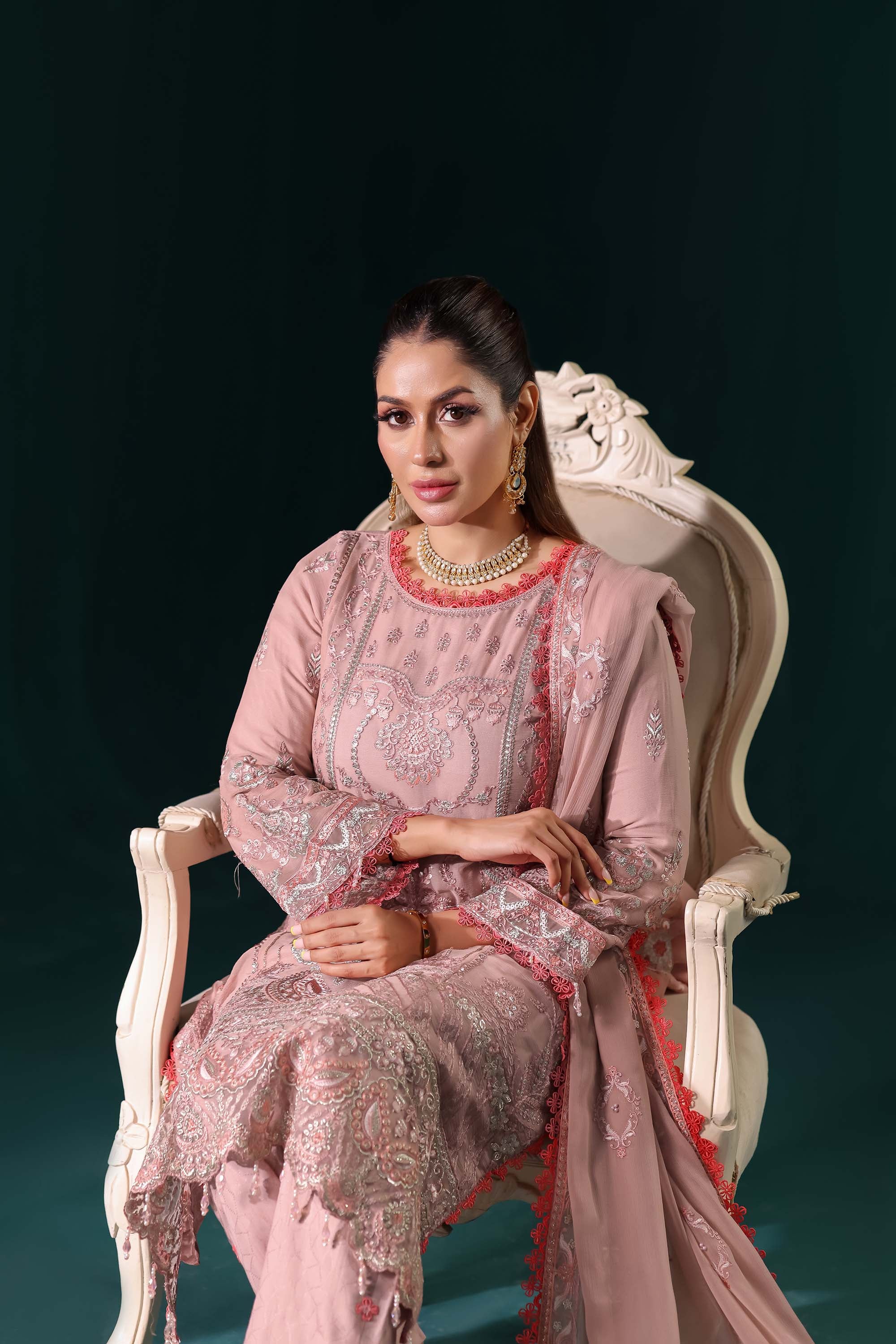 Naqsh: The Ethereal Rose Pink Dream | Designer Formal Suit with Silver Embroidery