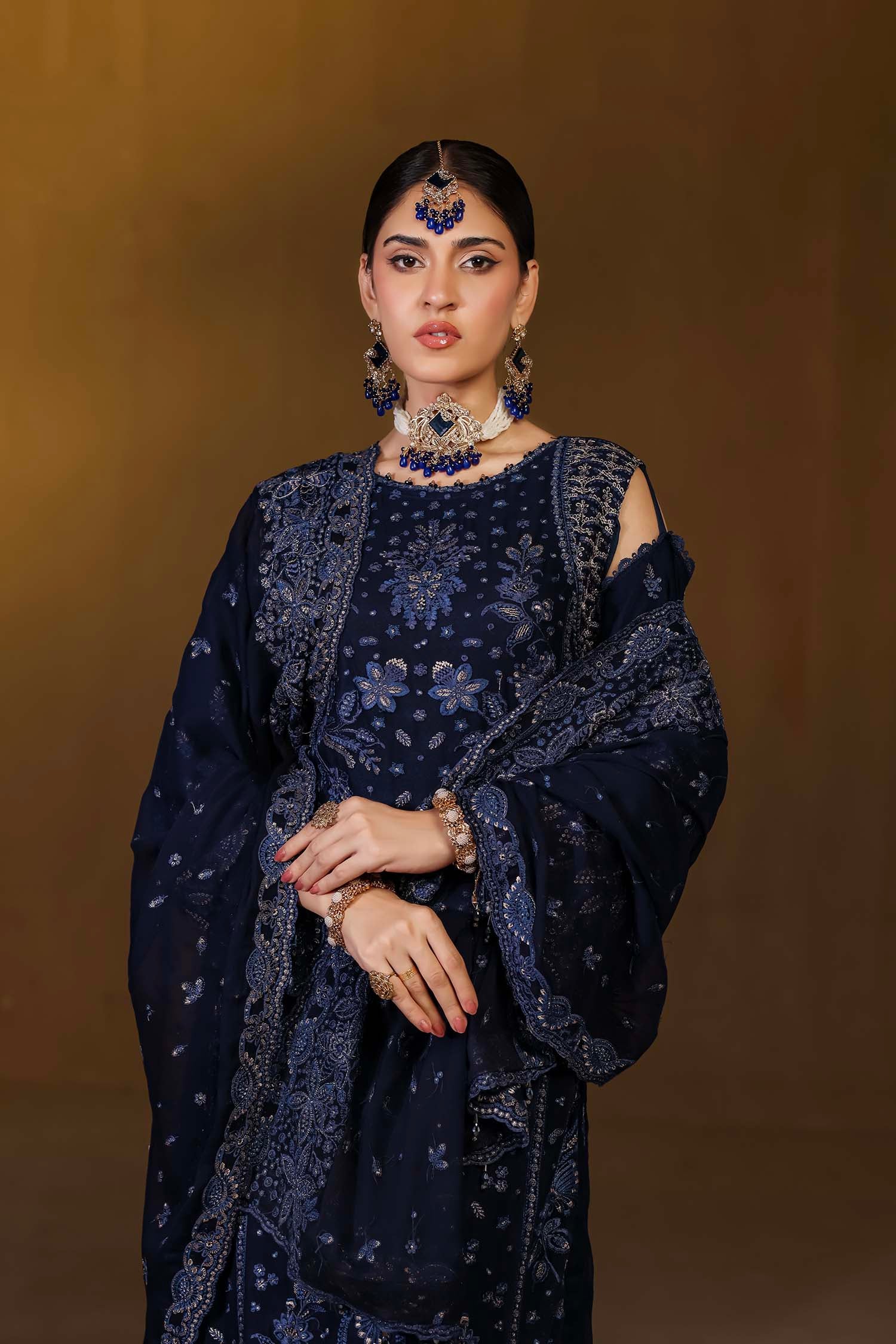 Luxury Navy Blue Formal Dress | Embroidered Sapphire Serenity