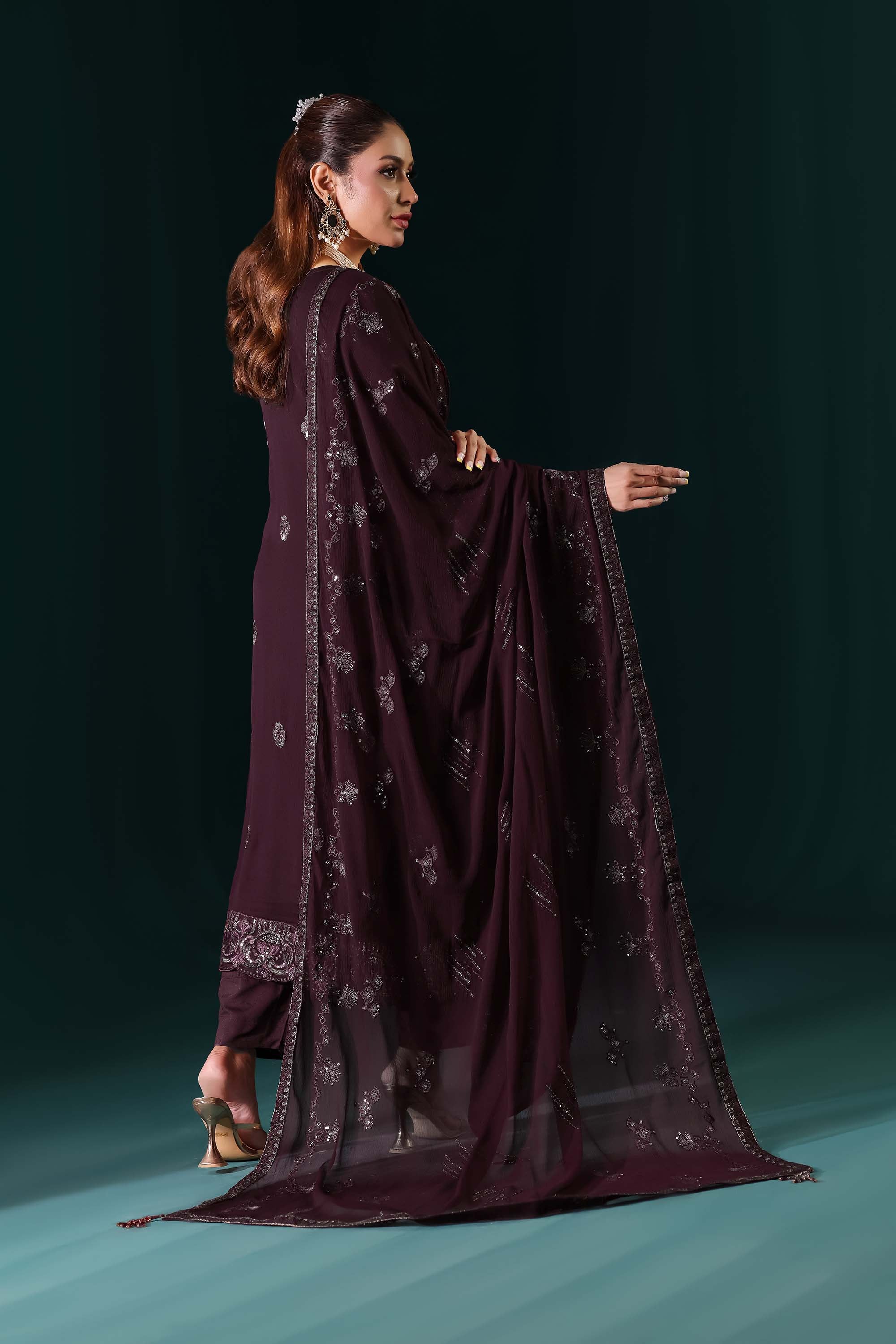 Naqsh: Midnight Elegance | Deep Plum Luxury Embroidered Formal Wear