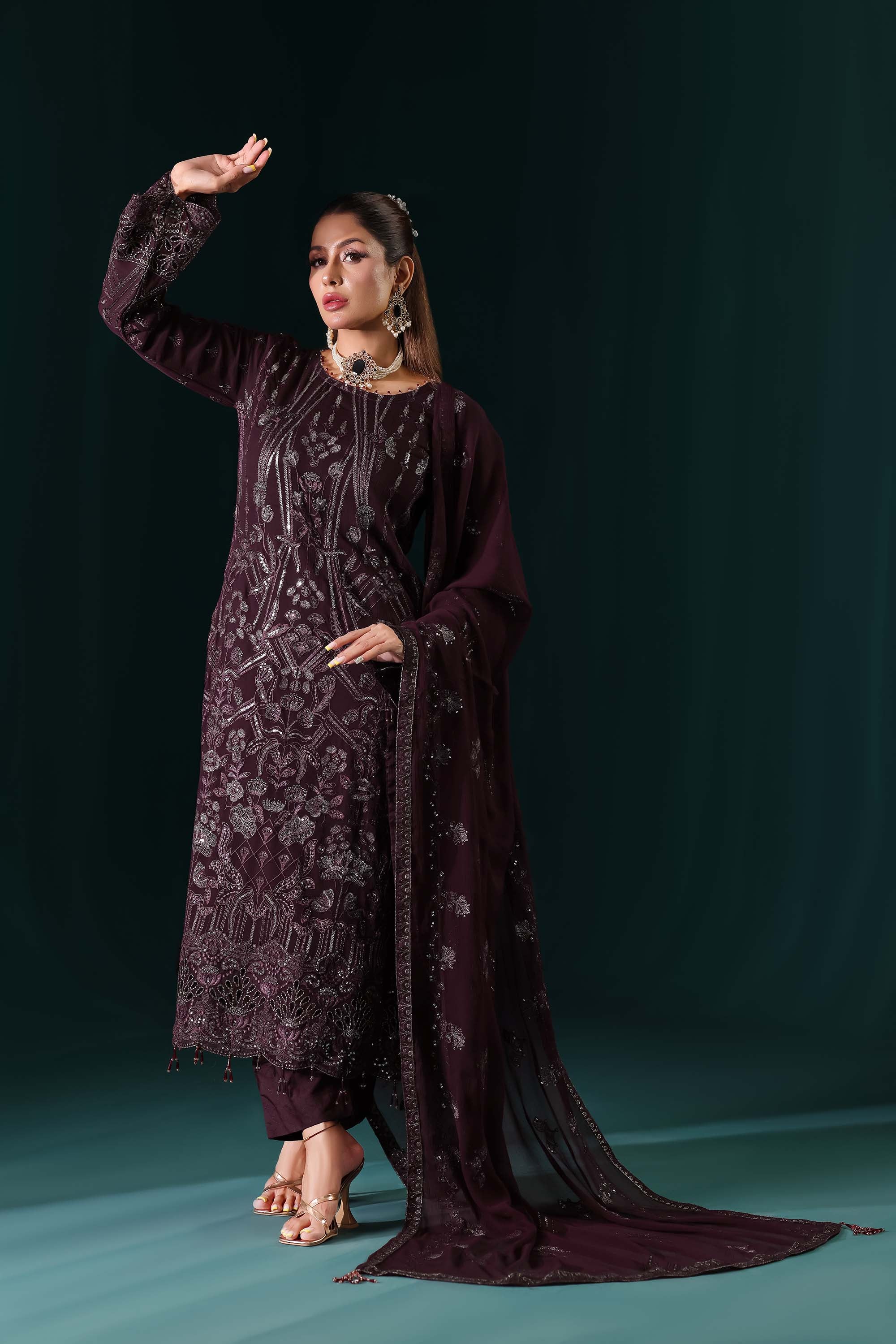 Naqsh: Midnight Elegance | Deep Plum Luxury Embroidered Formal Wear