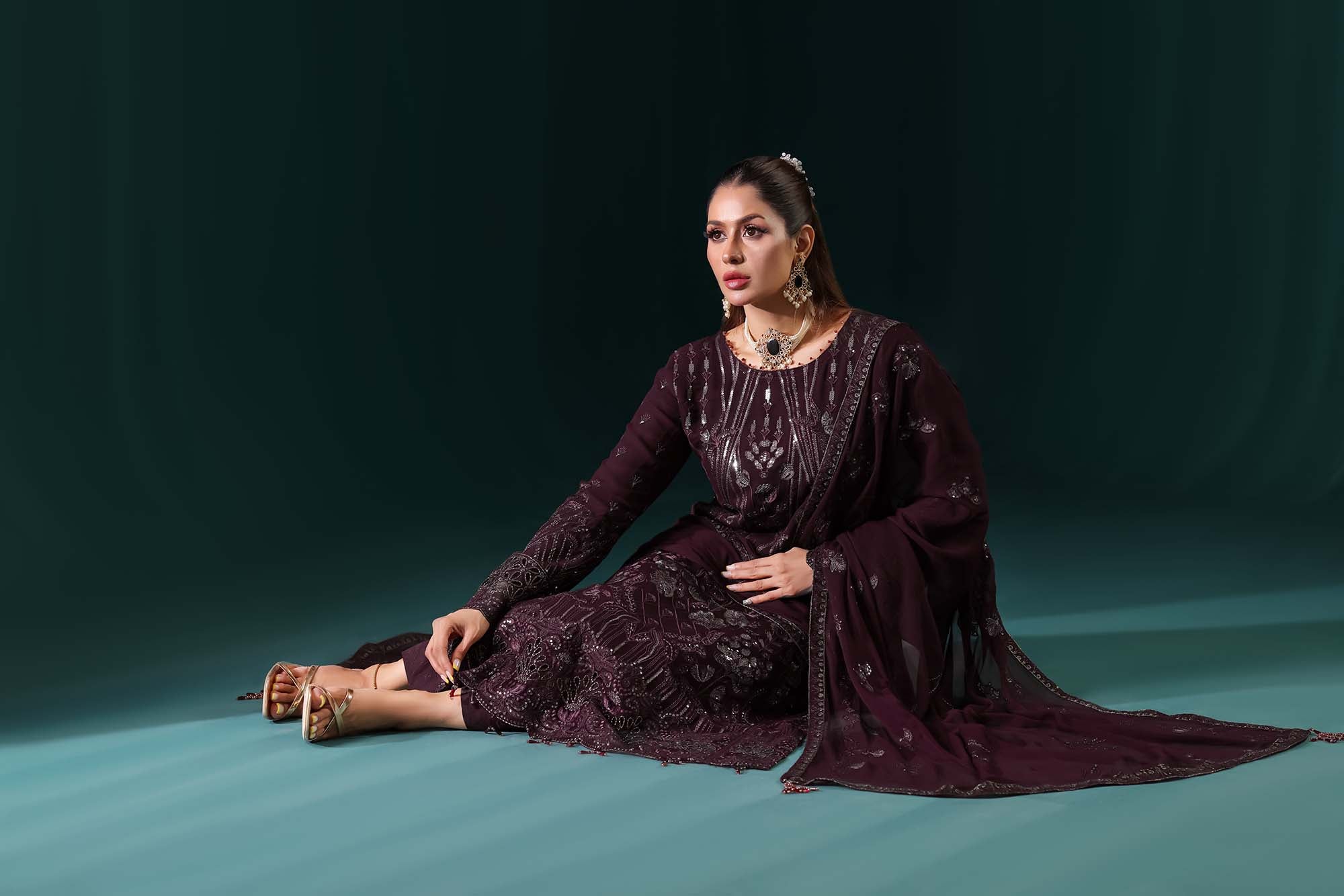Naqsh: Midnight Elegance | Deep Plum Luxury Embroidered Formal Wear