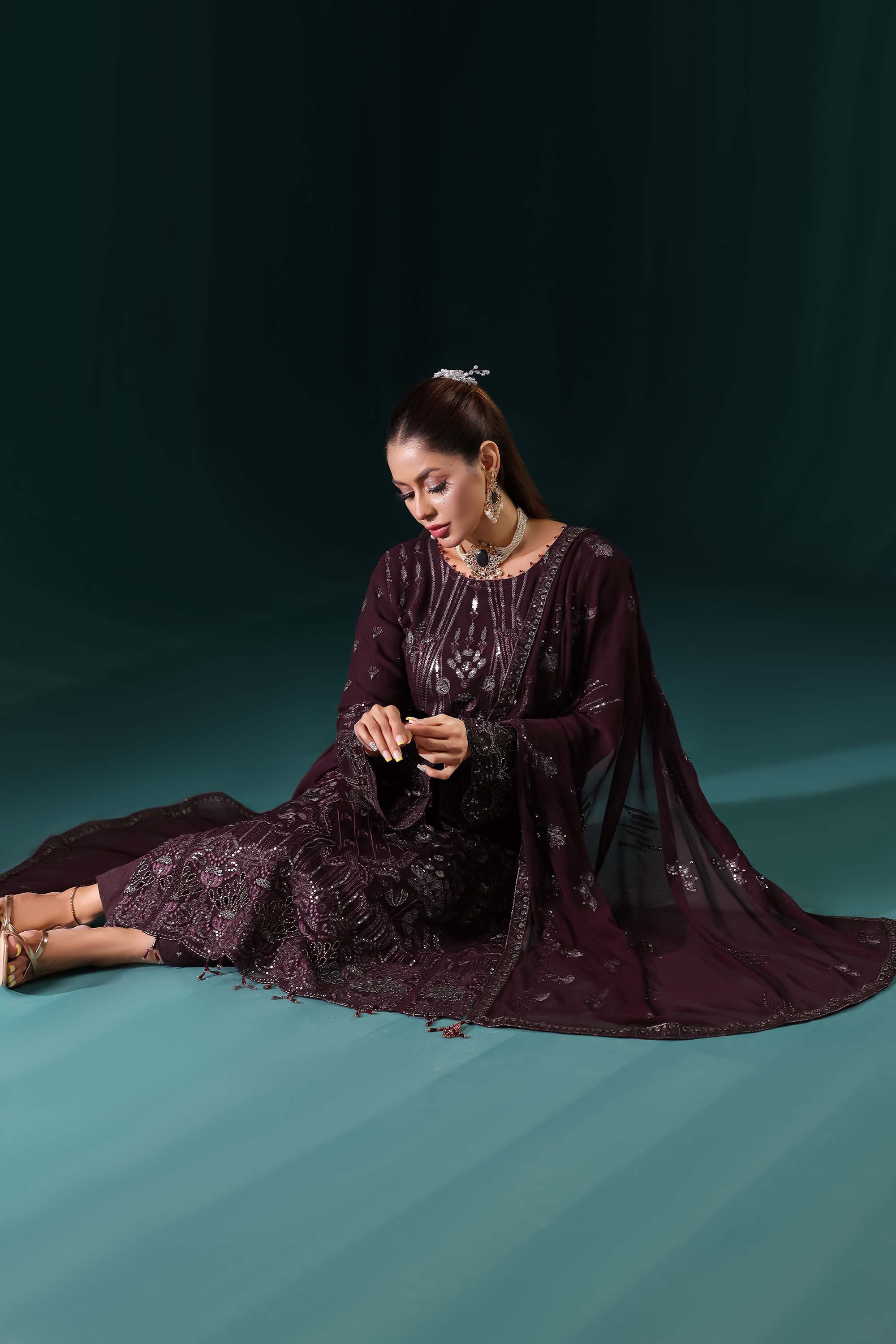 Naqsh: Midnight Elegance | Deep Plum Luxury Embroidered Formal Wear