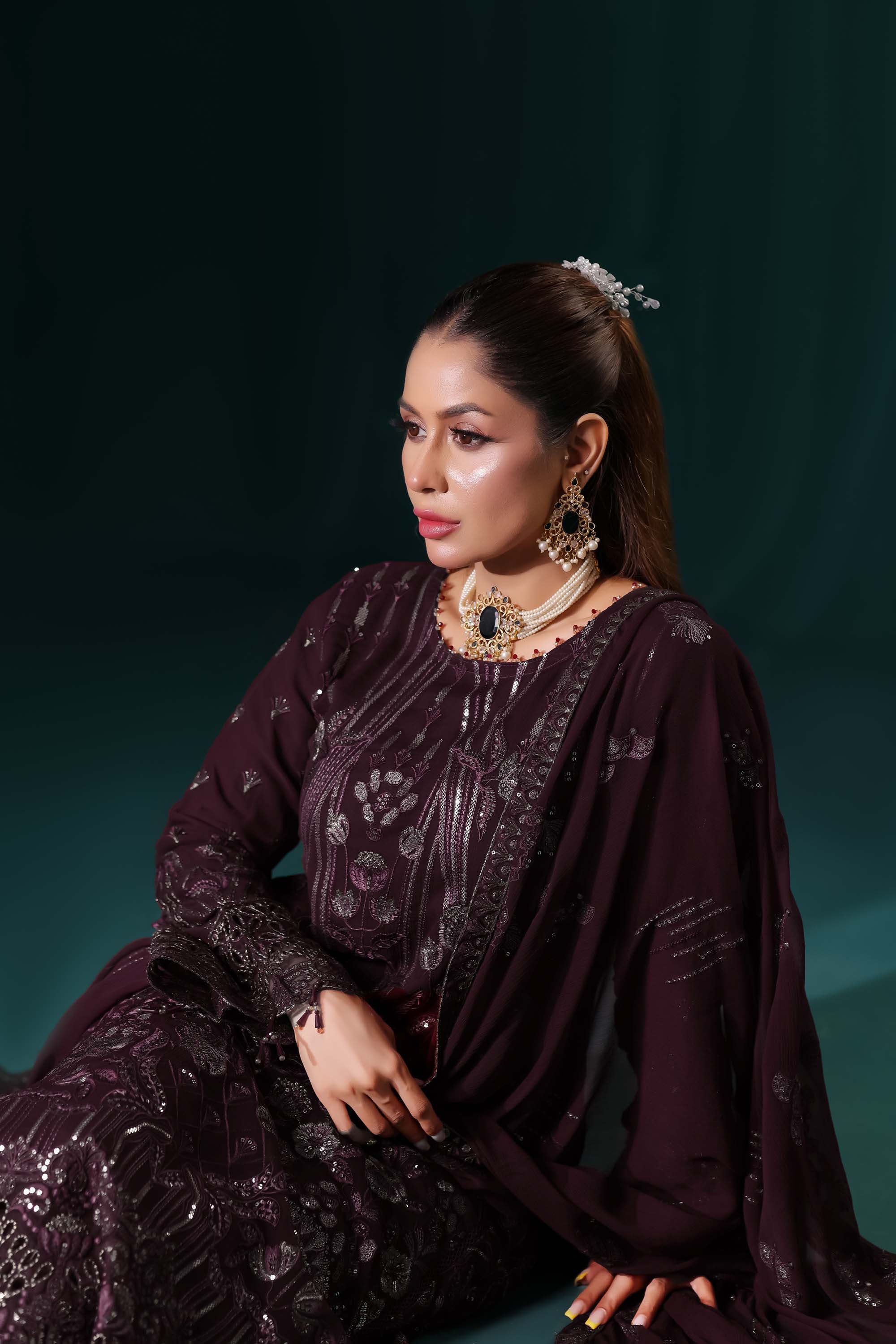 Naqsh: Midnight Elegance | Deep Plum Luxury Embroidered Formal Wear