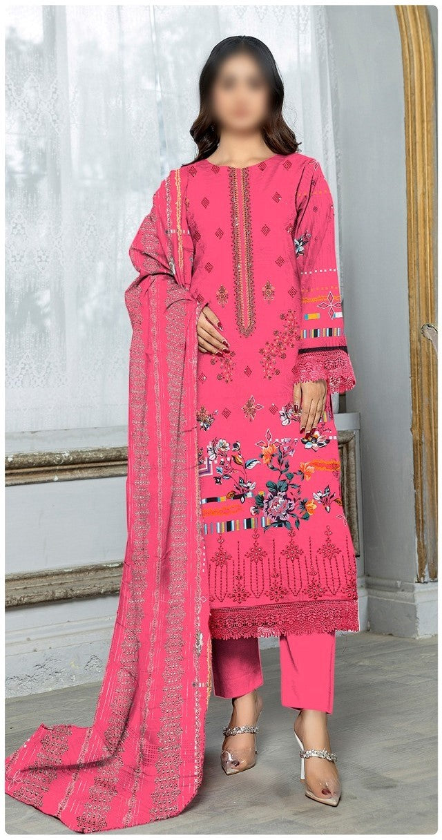 Gul-E-Arzoo 3pcs Lawn Un-Stitched Suits (Pink)